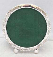 Edwardian Sterling Silver Round Picture Frame on Ball Feet