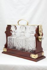 Edwardian Brass-Mounted Wood Three Bottle Tantalus