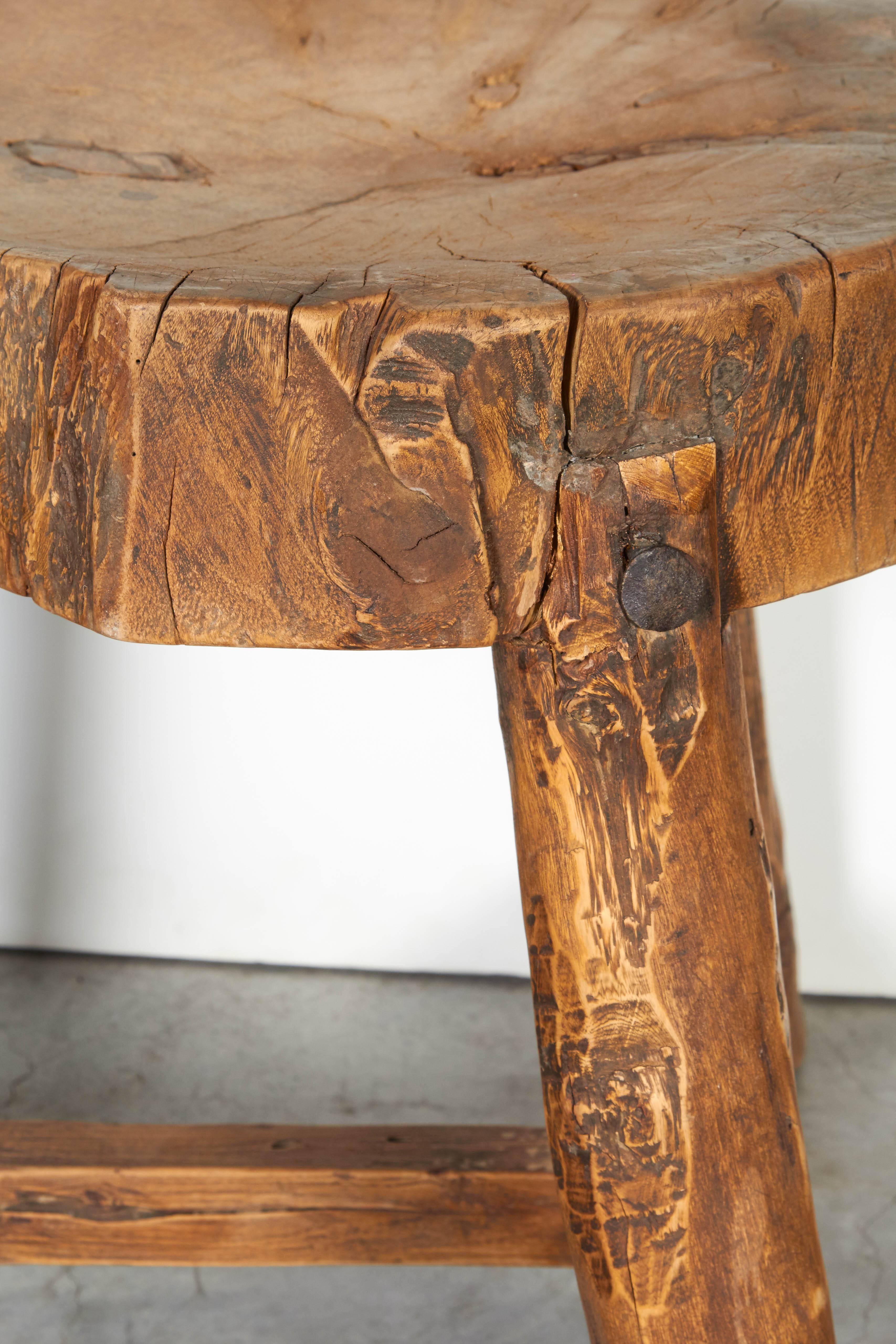 Organically Shaped Rustic Butcher Block Stool In Good Condition In New York, NY