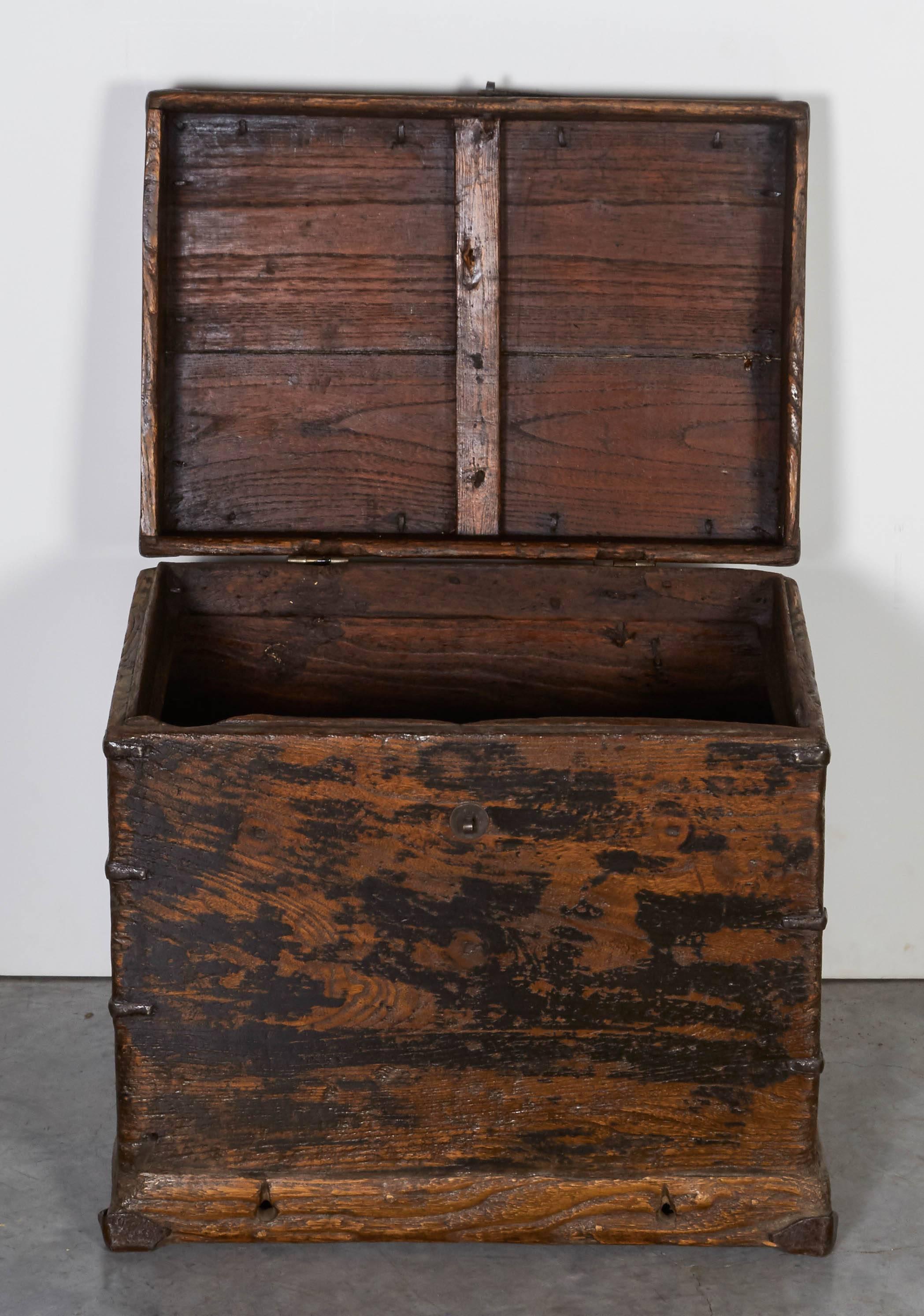 20th Century Perfectly Worn Antique Chest with Original Iron Fittings