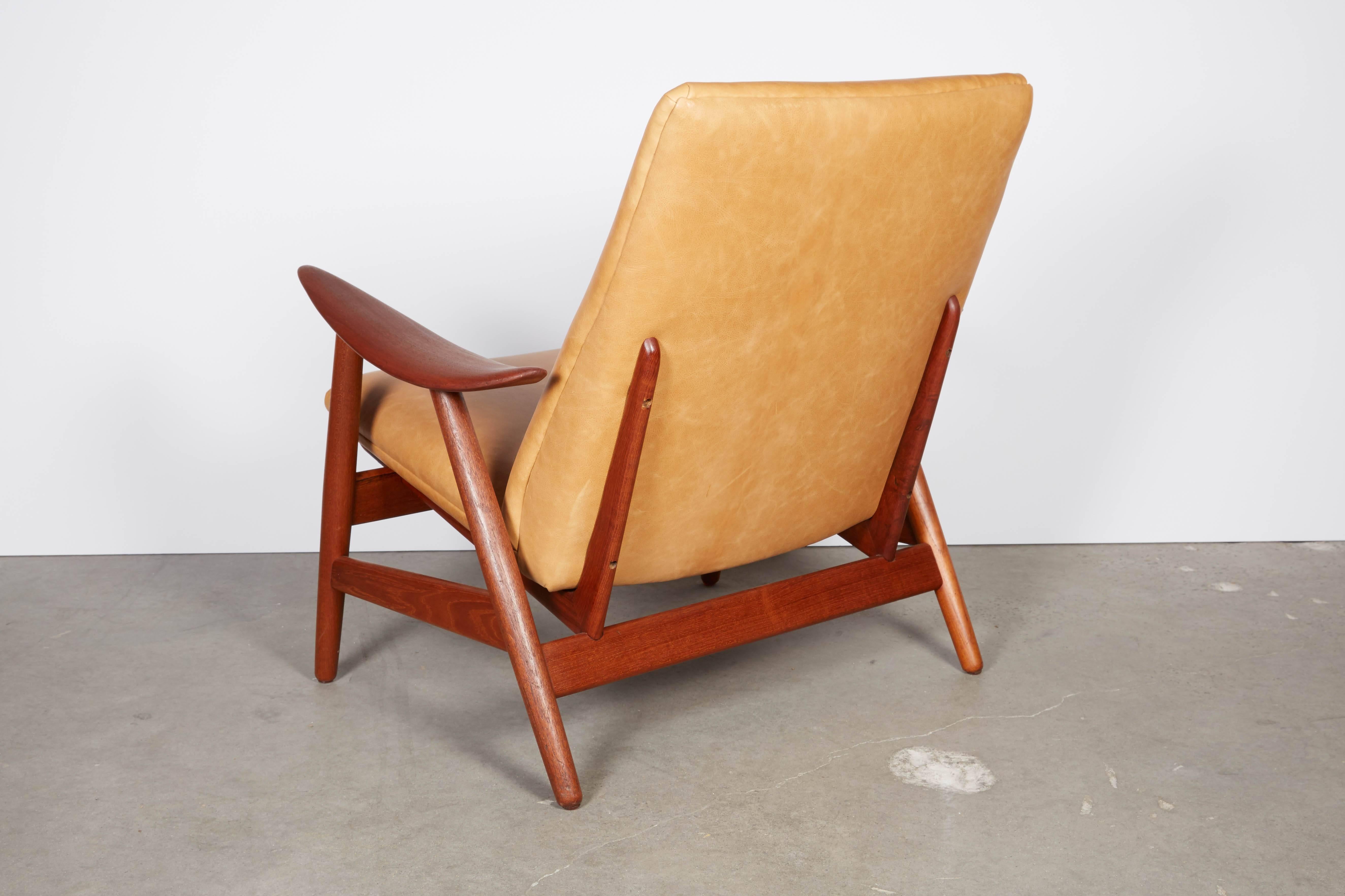 Leather Teak Club Chair by Illum Wikkelso For Sale