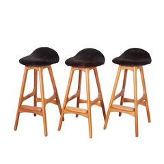 Erik Buch Counter Height Stool, Set of Three in Cow Fur 1