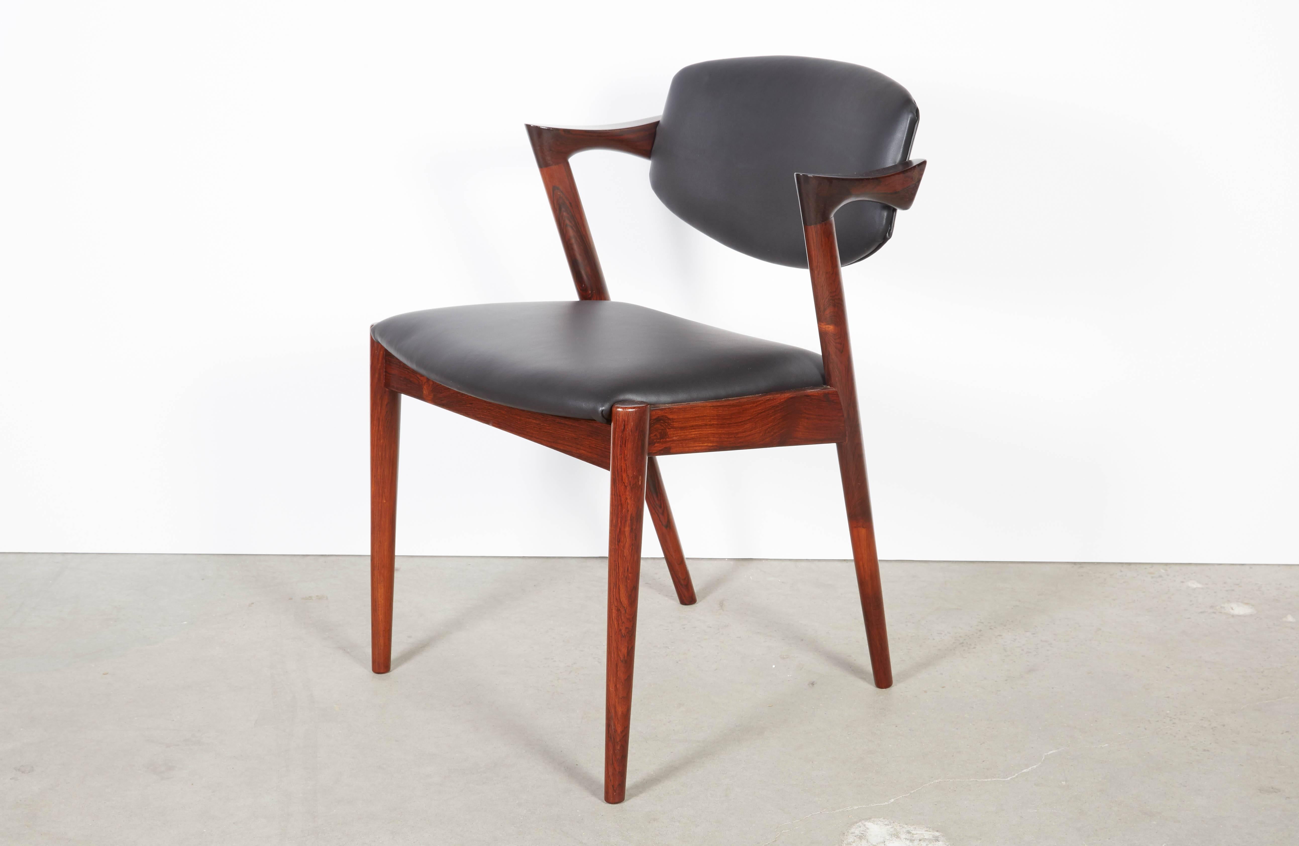Scandinavian Modern Kai Kristiansen Black Leather Dining Chairs - Pair