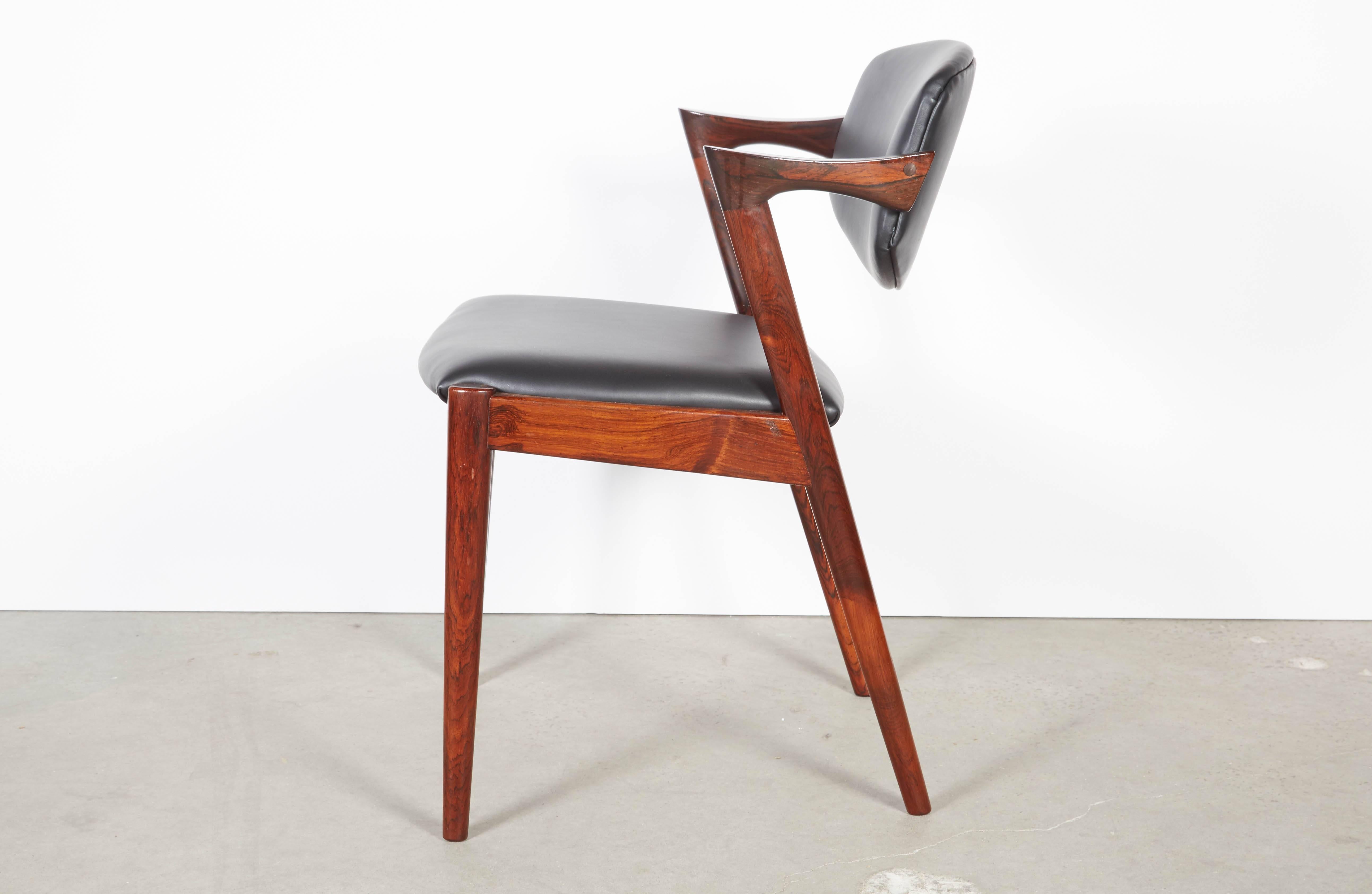 Oiled Kai Kristiansen Black Leather Dining Chairs - Pair
