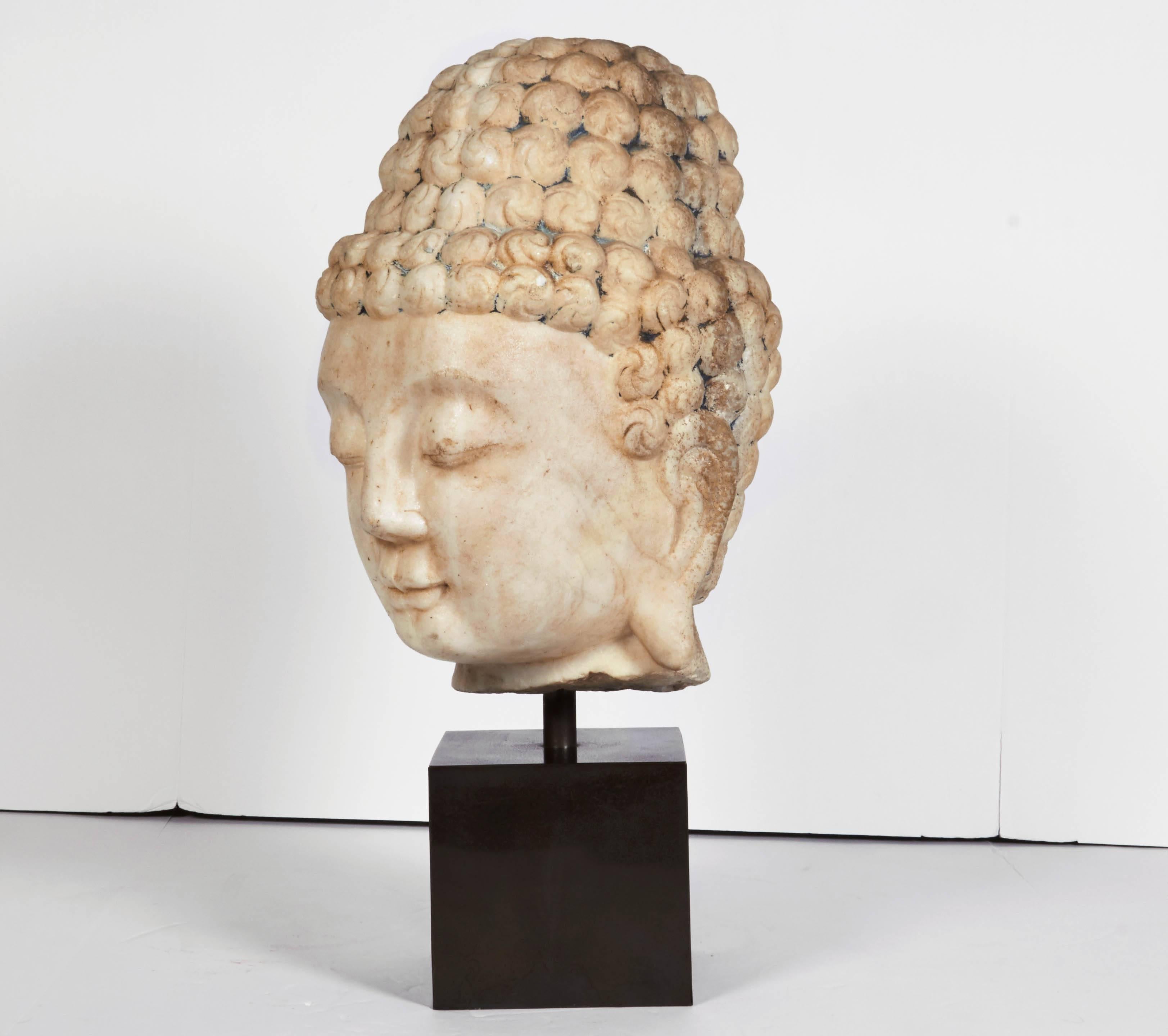 Hand-Carved White Stone Head of Buddha, Chinese, Ming Dynasty, '1368-1644'