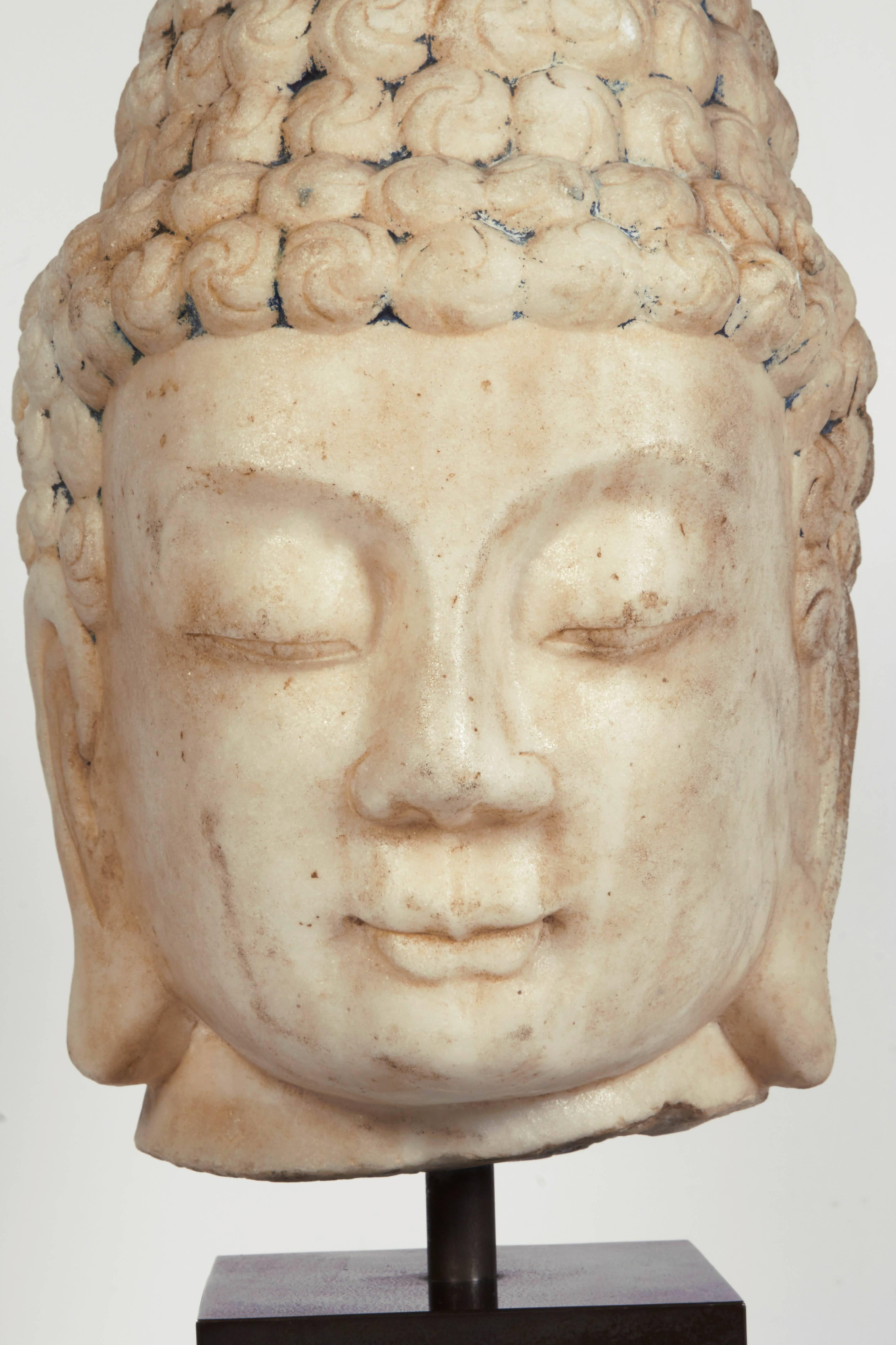 White Stone Head of Buddha, Chinese, Ming Dynasty, '1368-1644' 4