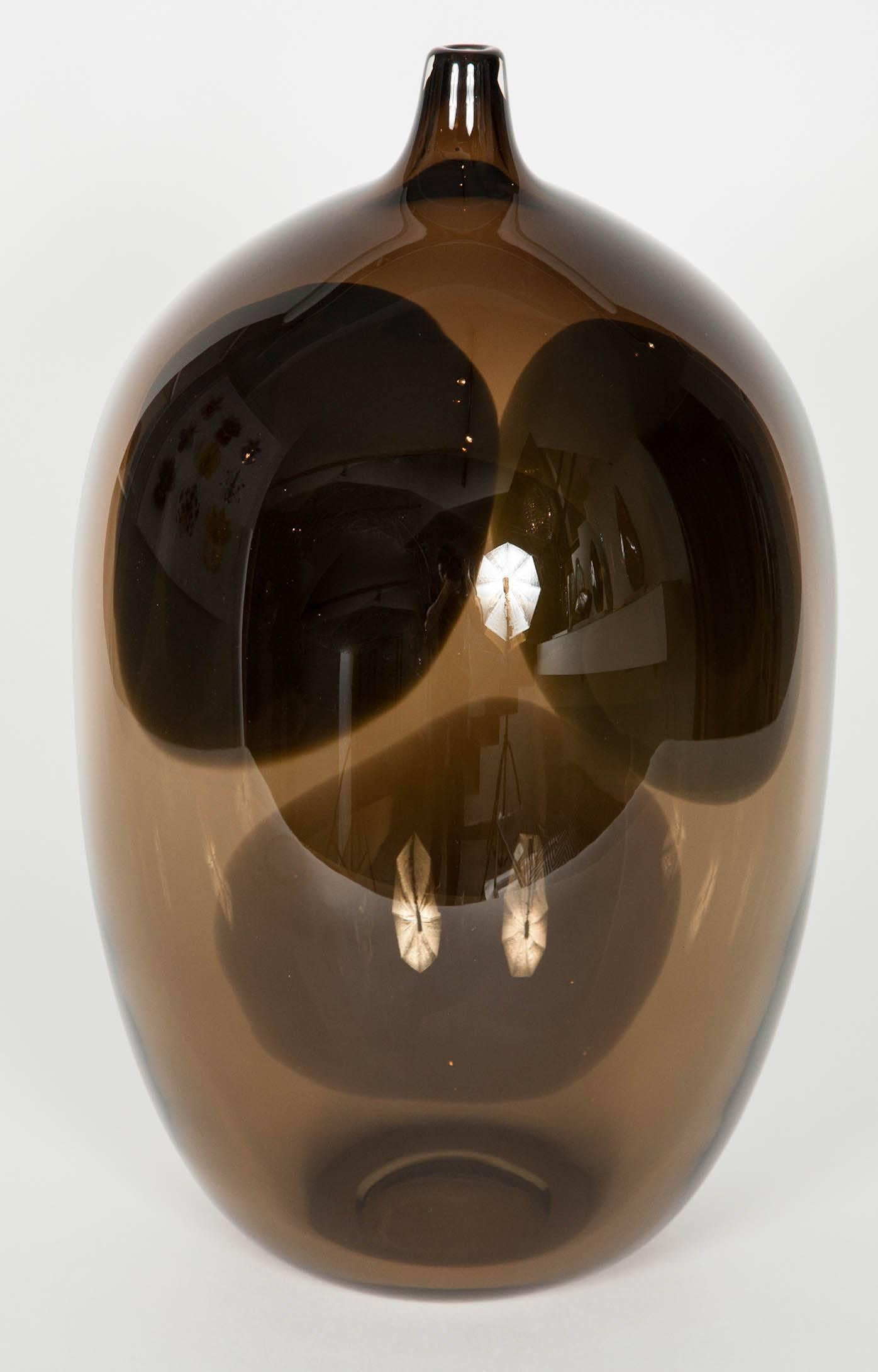 Swedish Trillium, a Unique Tobacco Brown, Green & Alabaster Glass Vase by Gunnel Sahlin