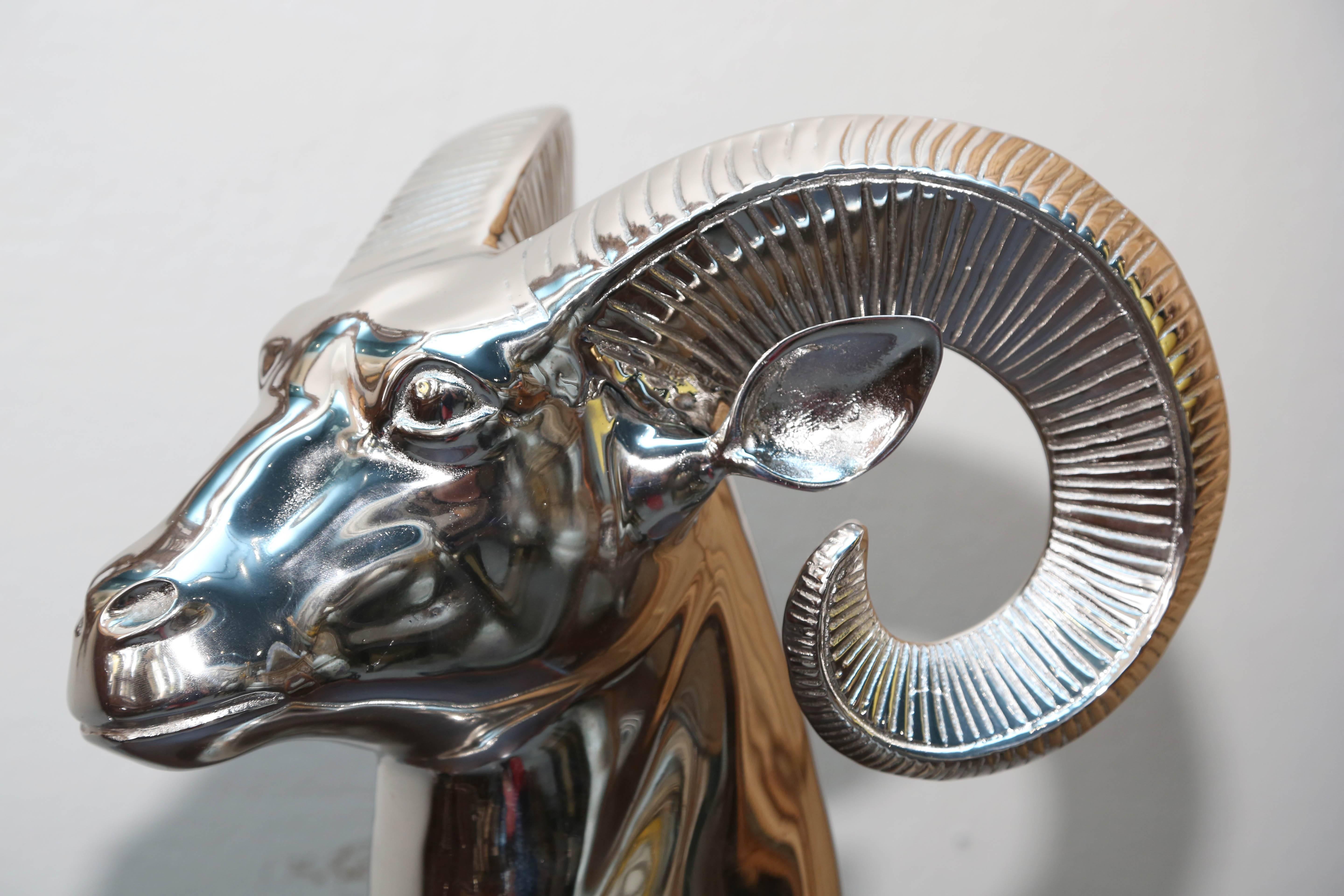 20th Century Large Mid-Century Nickel-Plated Ram's Head