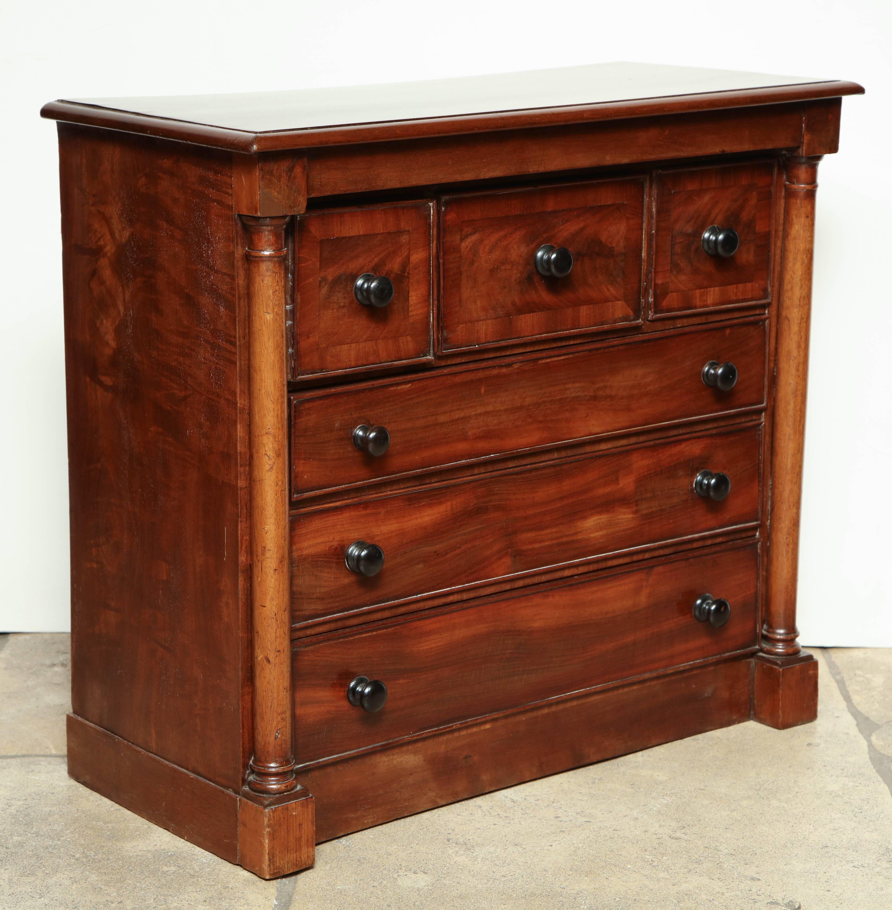 A fine English William IV mahogany miniature chest of drawers.