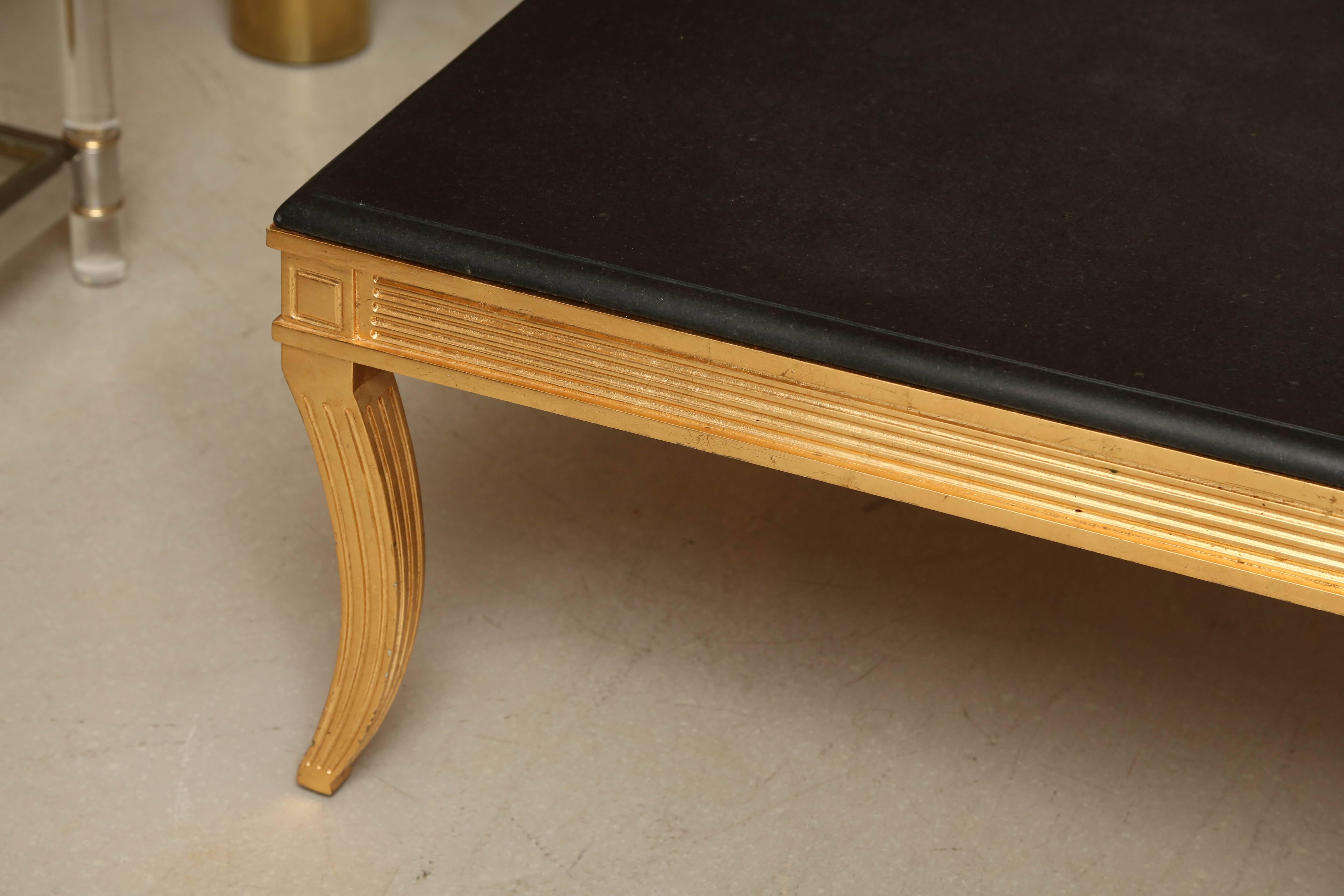 Mid-Century Modern Regency Style Giltwood Low Table with Black Top For Sale
