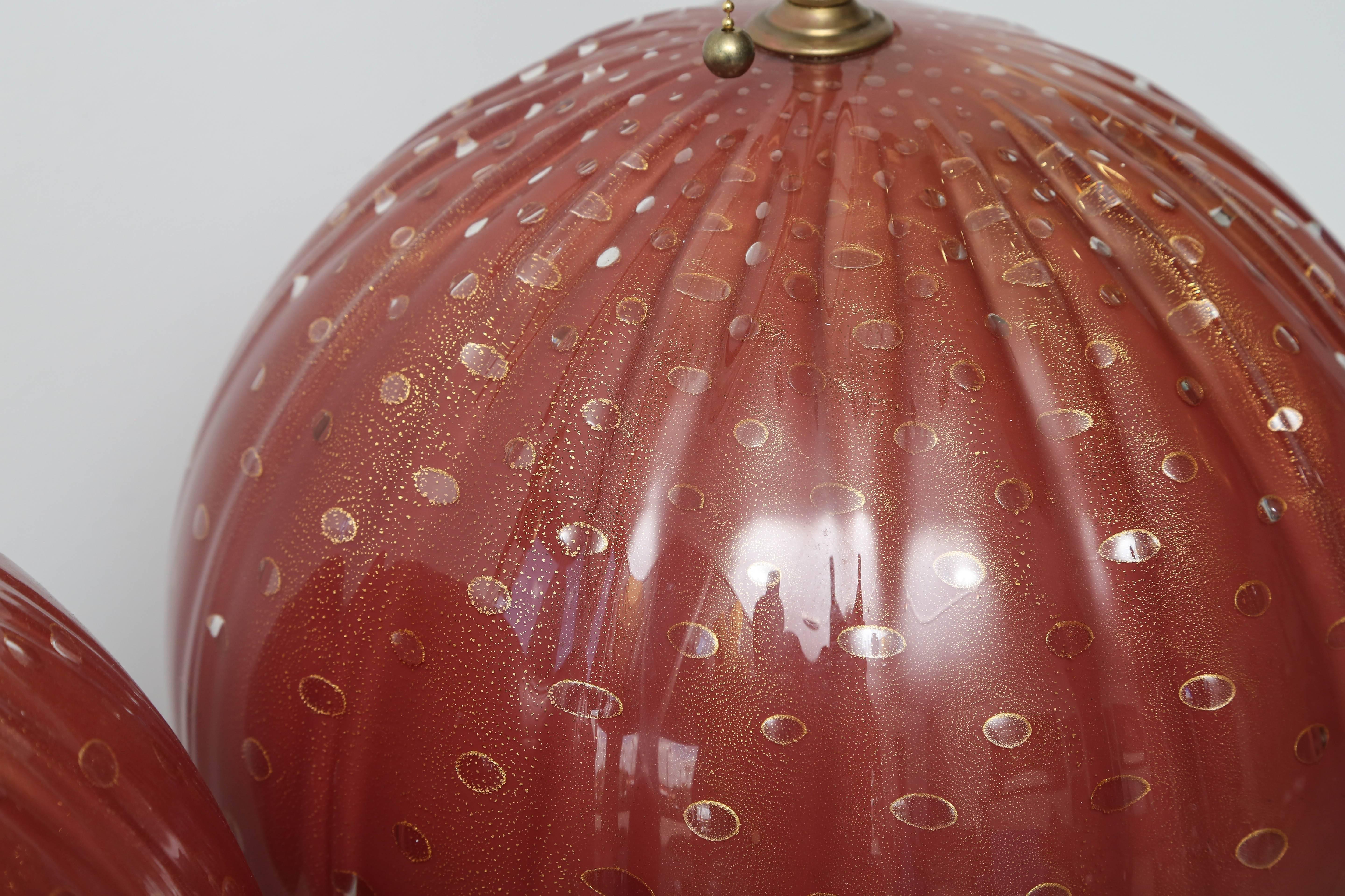 20th Century Pair of Deep Red Circular Murano Glass Lamps