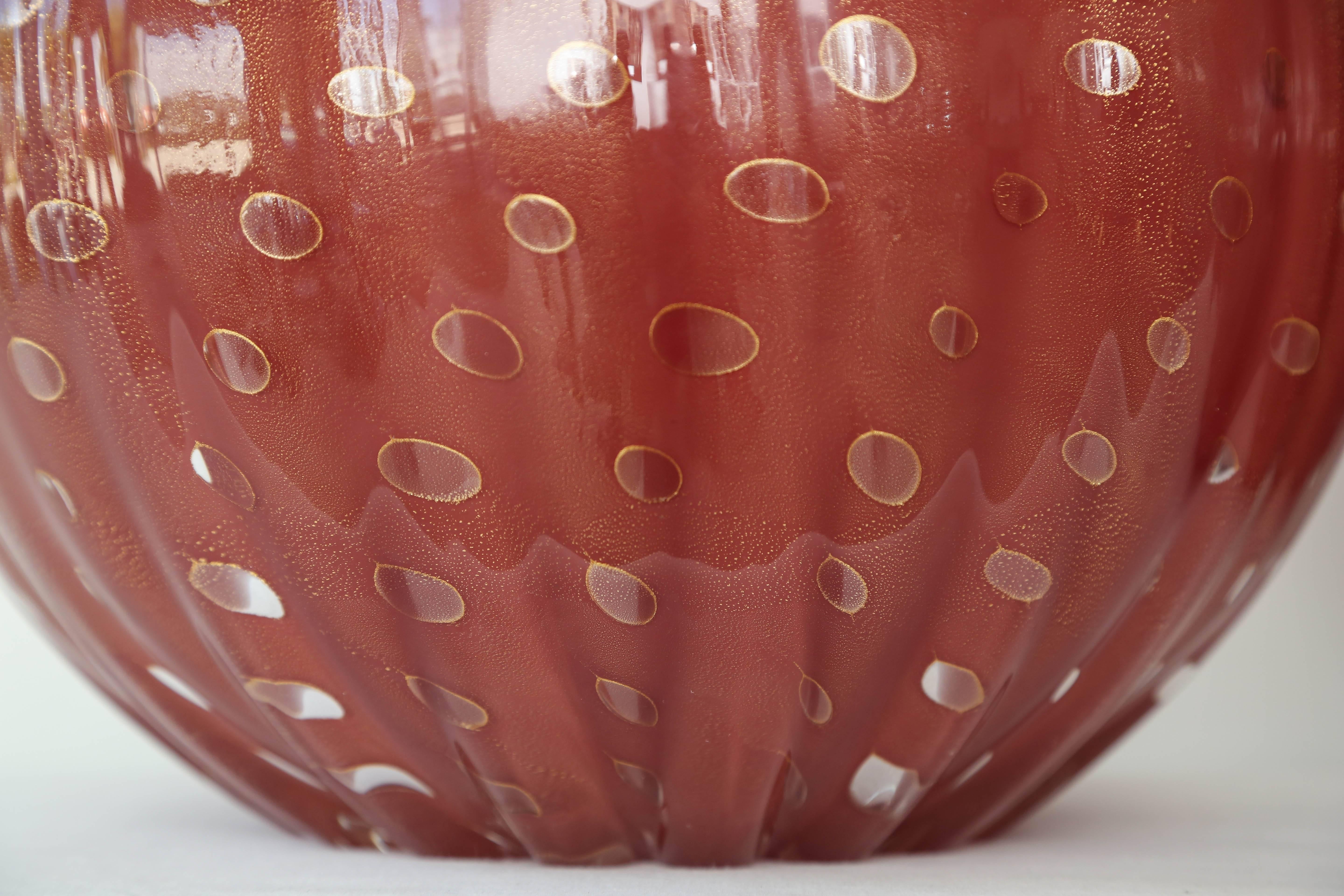Pair of Deep Red Circular Murano Glass Lamps 1