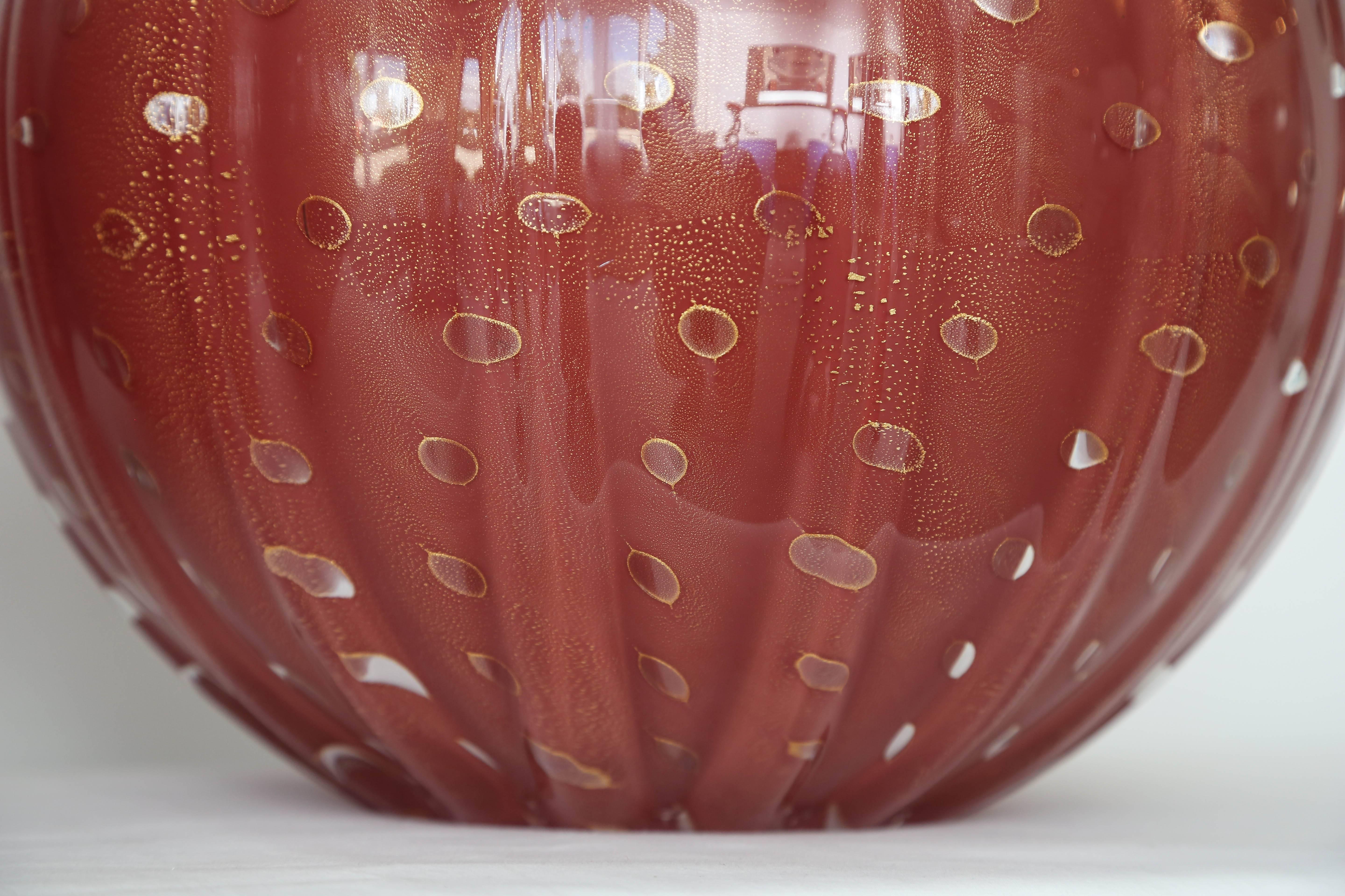 Pair of Deep Red Circular Murano Glass Lamps 2