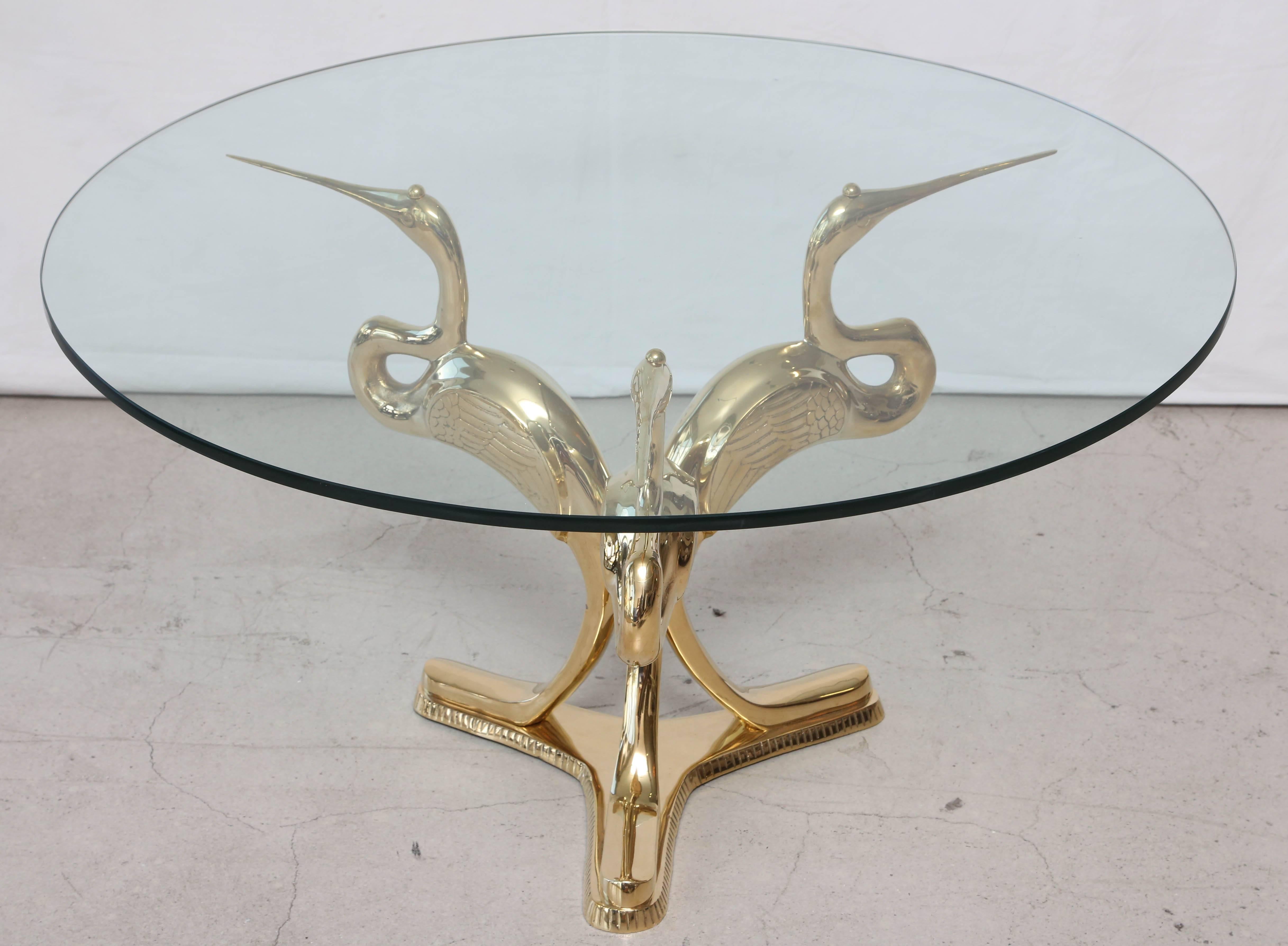 Vintage Italian Polished Brass Bird Table with Glass Top In Good Condition For Sale In West Palm Beach, FL