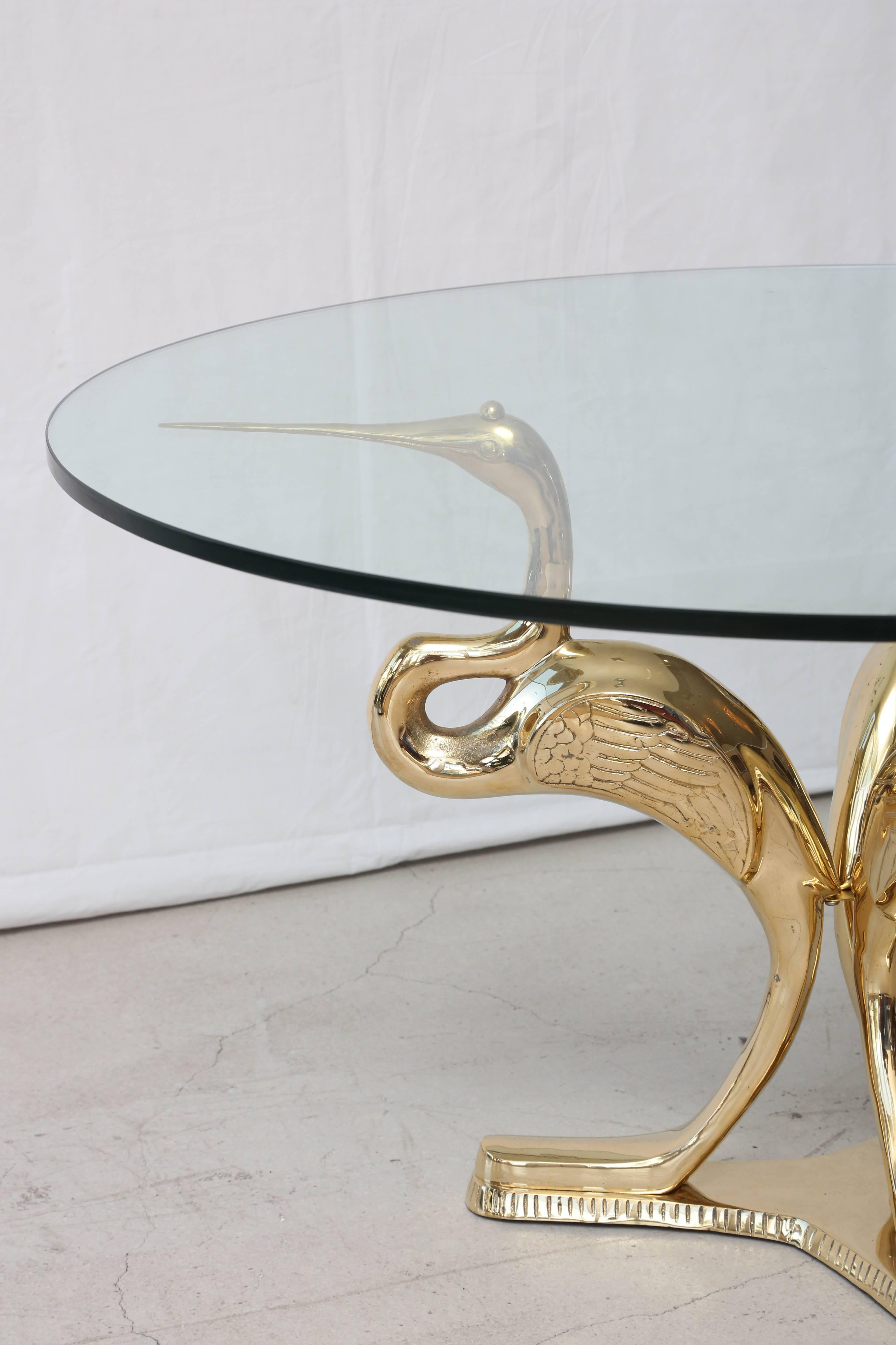 20th Century Vintage Italian Polished Brass Bird Table with Glass Top For Sale