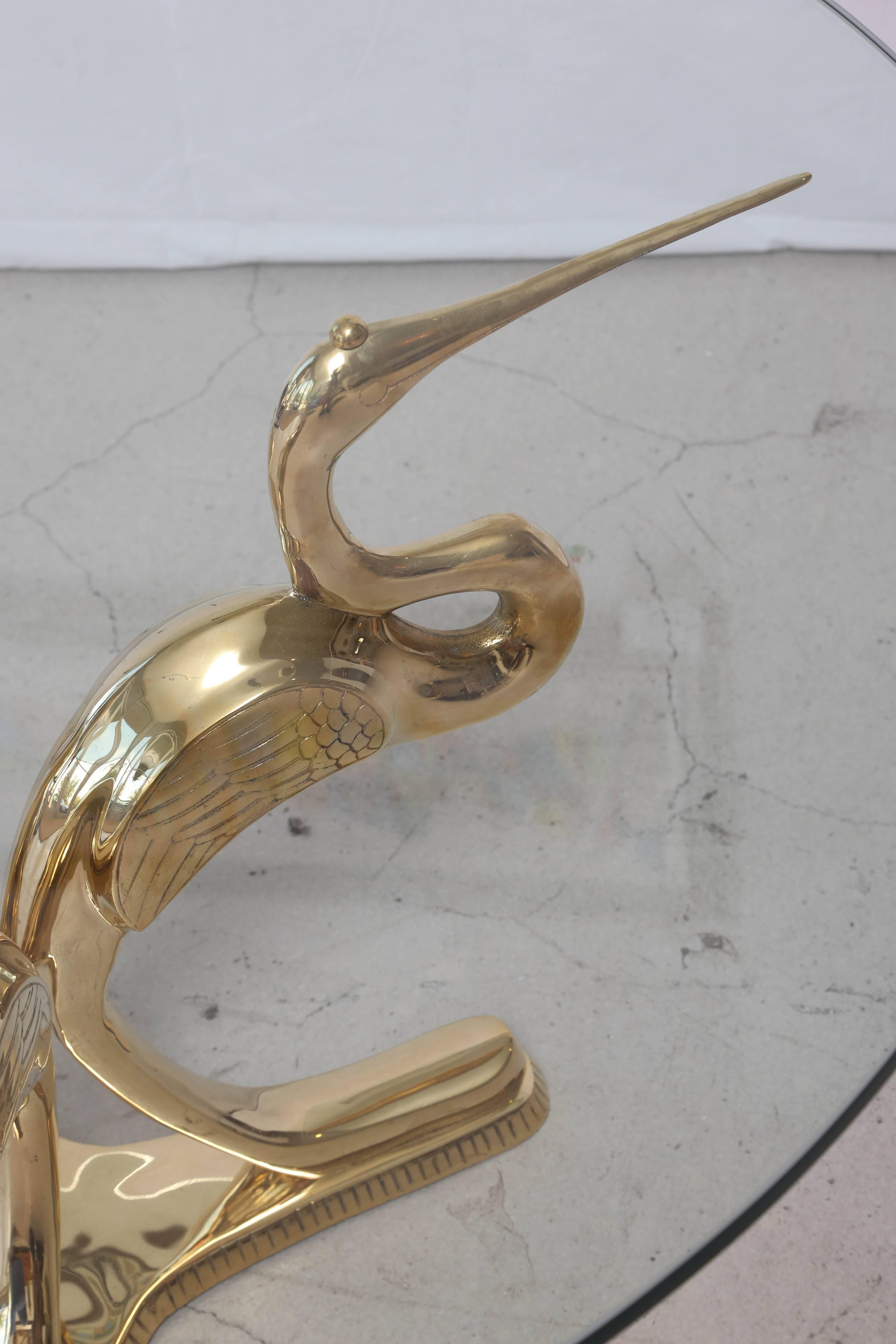 Vintage Italian Polished Brass Bird Table with Glass Top For Sale 1