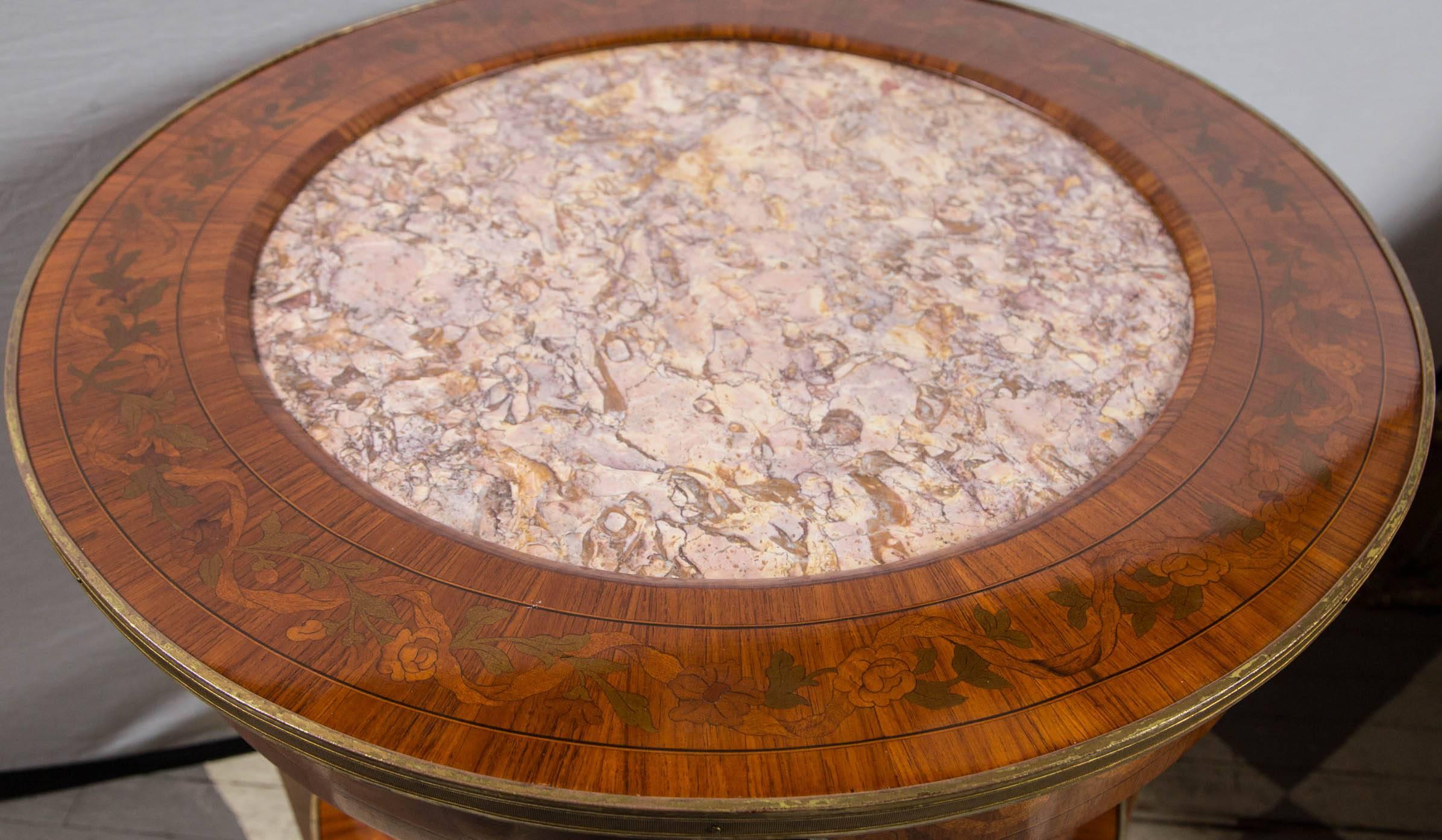 French Inset Marble-Top Round Table For Sale