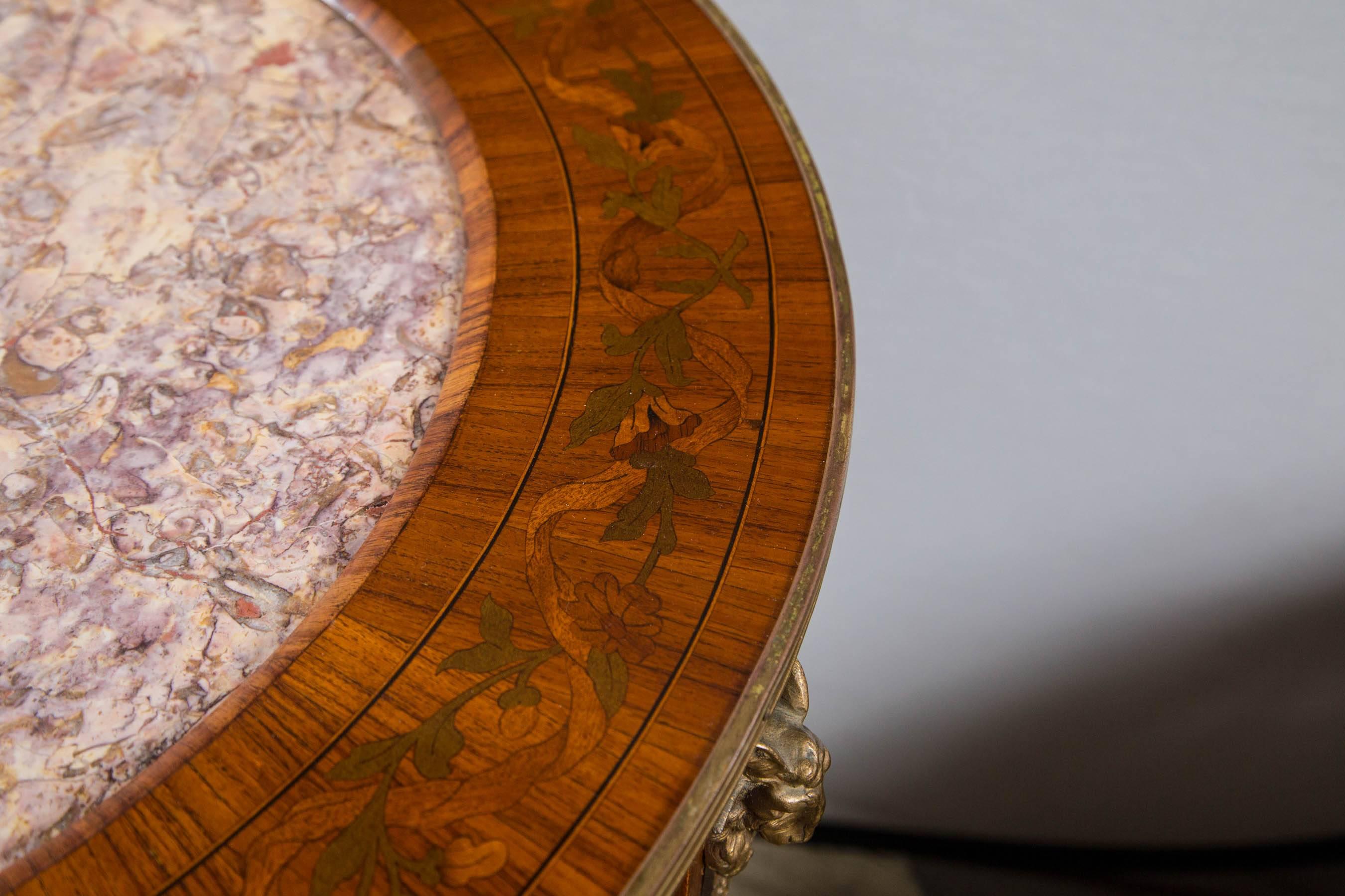 20th Century Inset Marble-Top Round Table For Sale