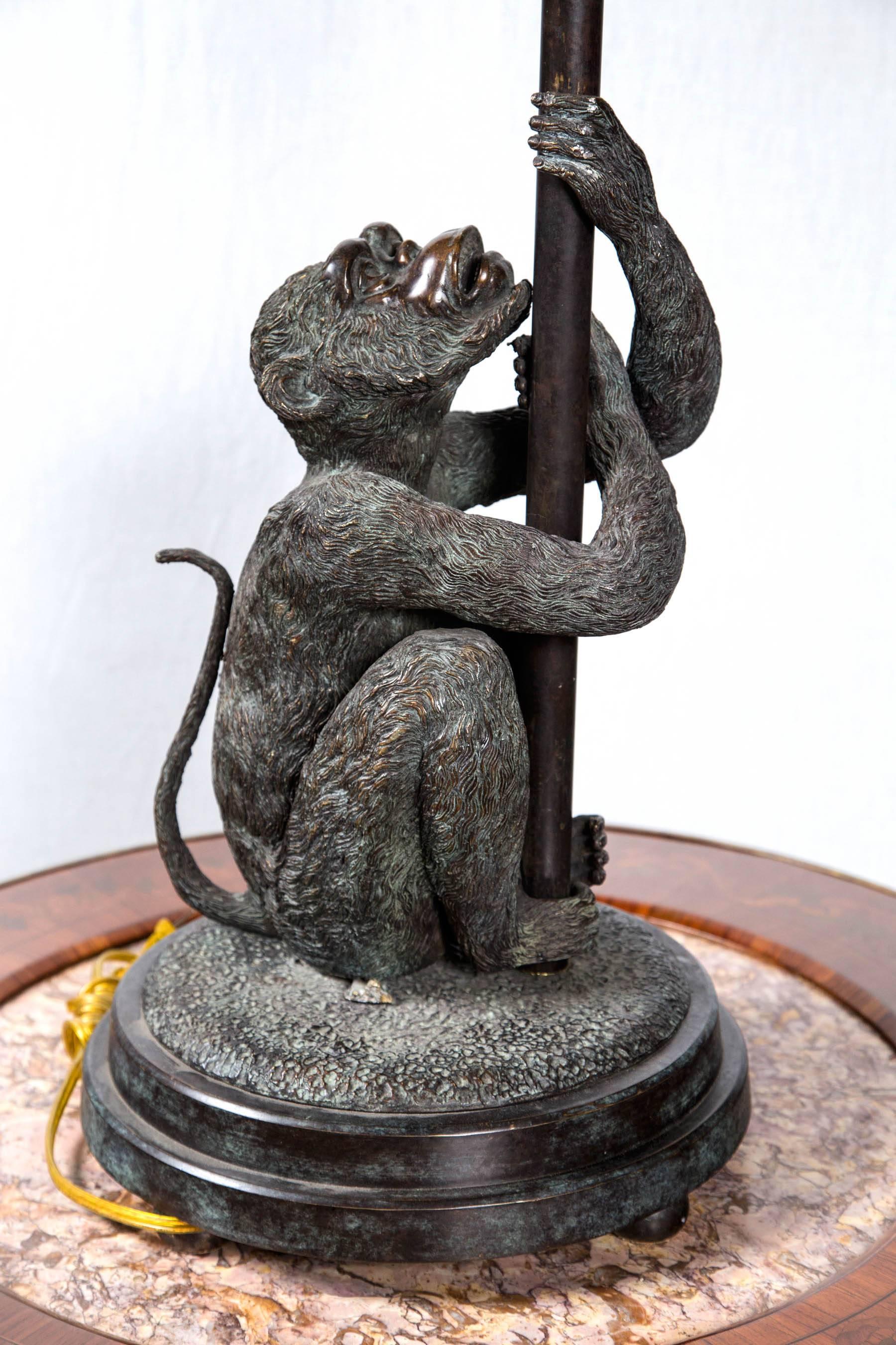 Pair of Bronze Monkey Lamps In Good Condition In Woodbury, CT