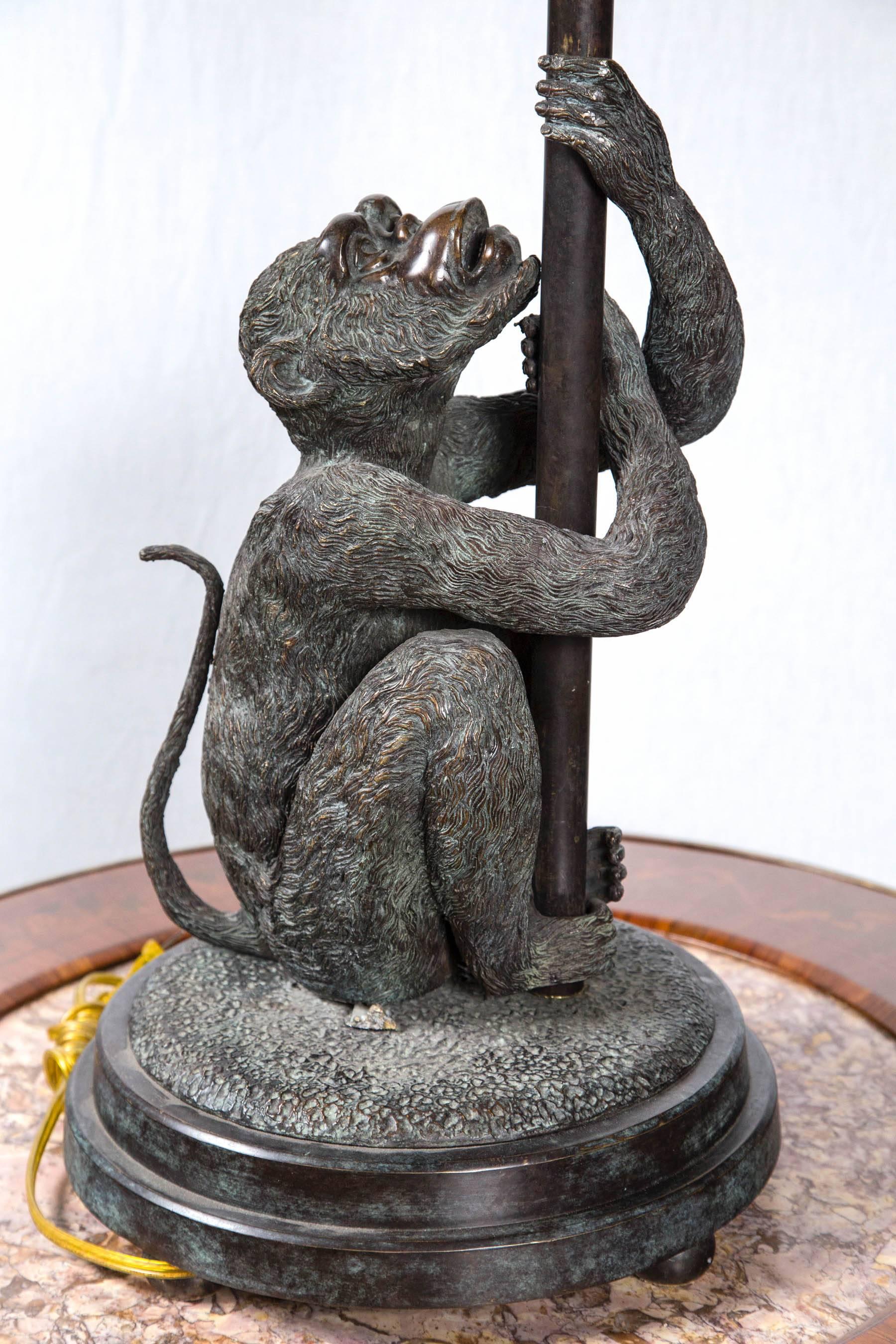 20th Century Pair of Bronze Monkey Lamps