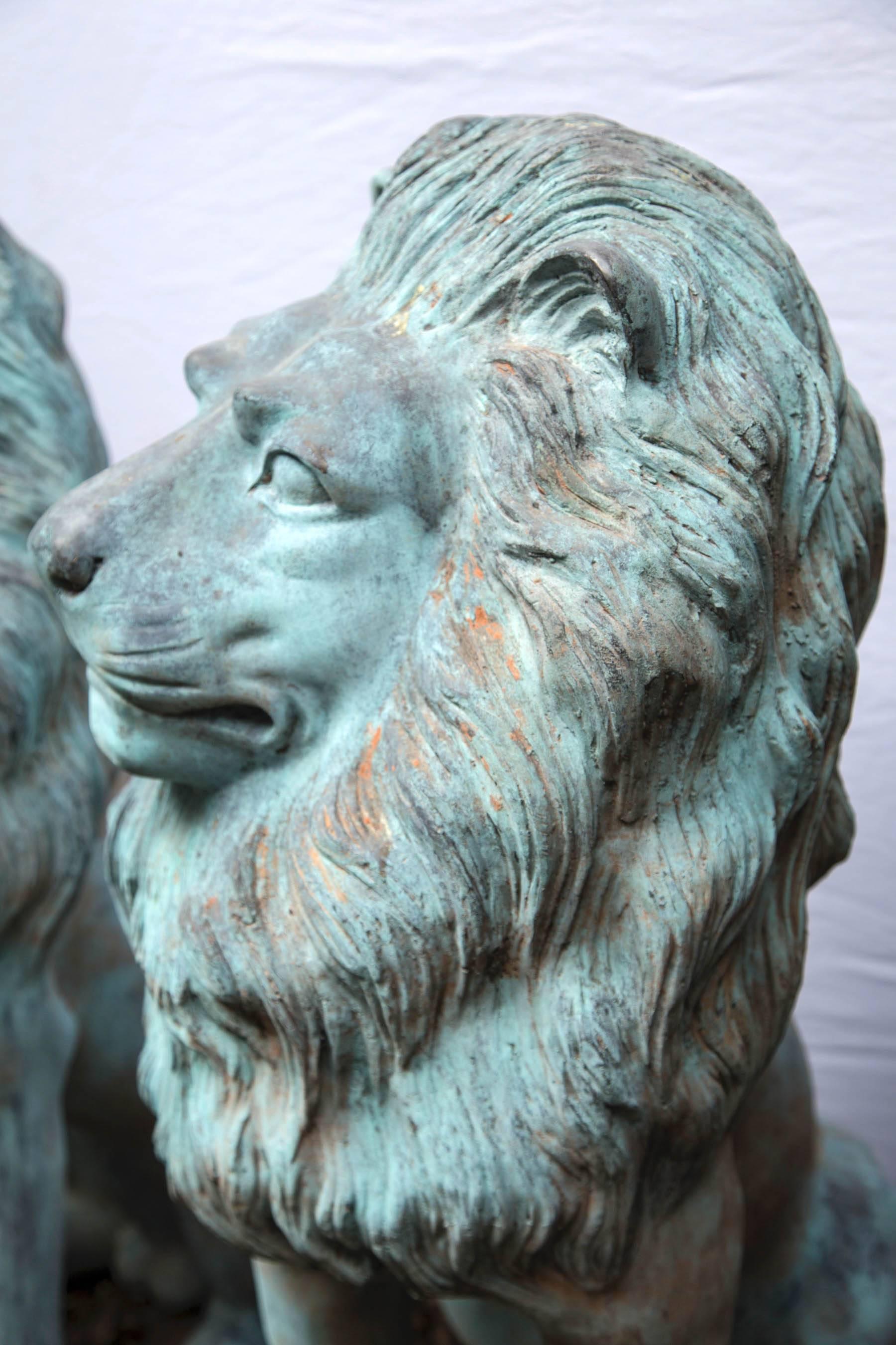 20th Century Pair of Bronze Garden Lions