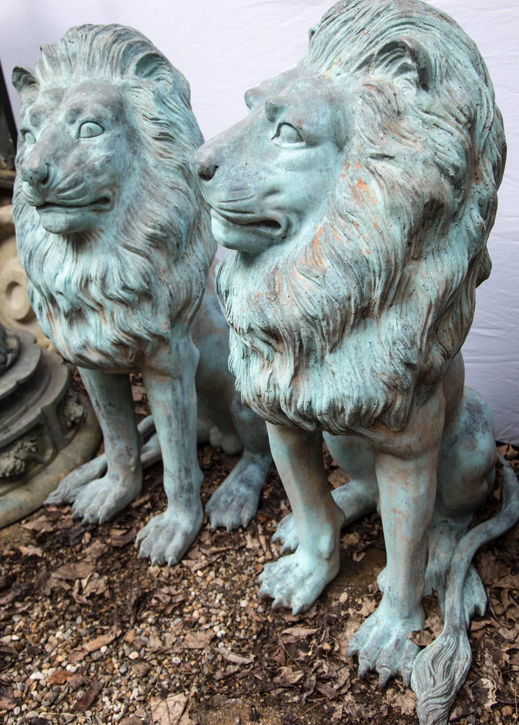 Pair of Bronze Garden Lions 1