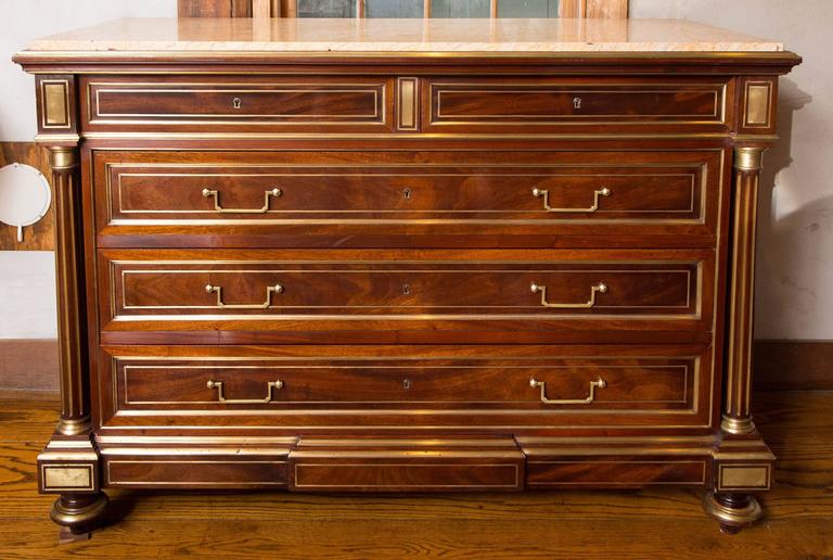 Inlay French Mahogany Commode or Chest of Drawers For Sale