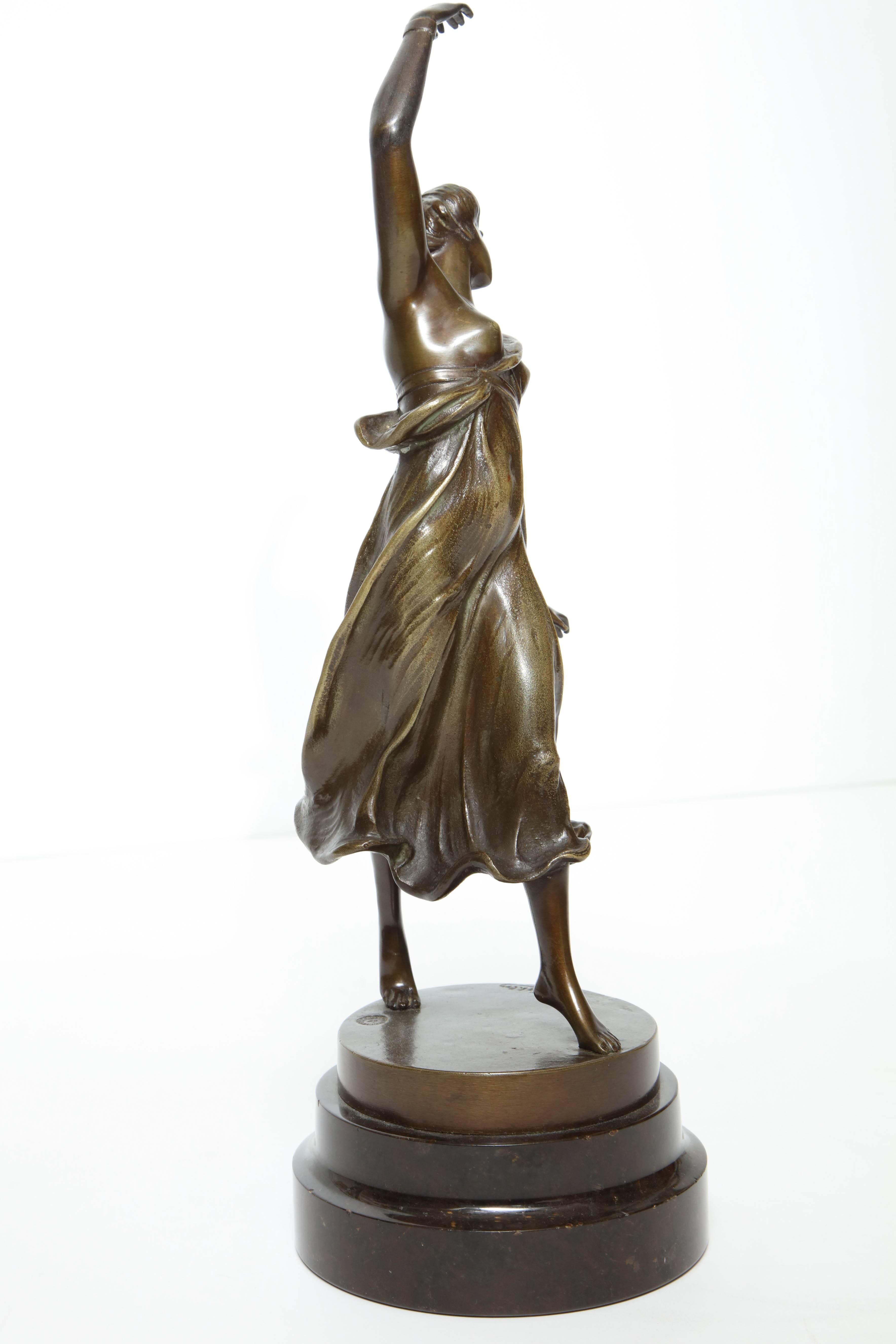 Cast Bronze of Dancing Woman with Raised Arm by Rudolf Kuchker