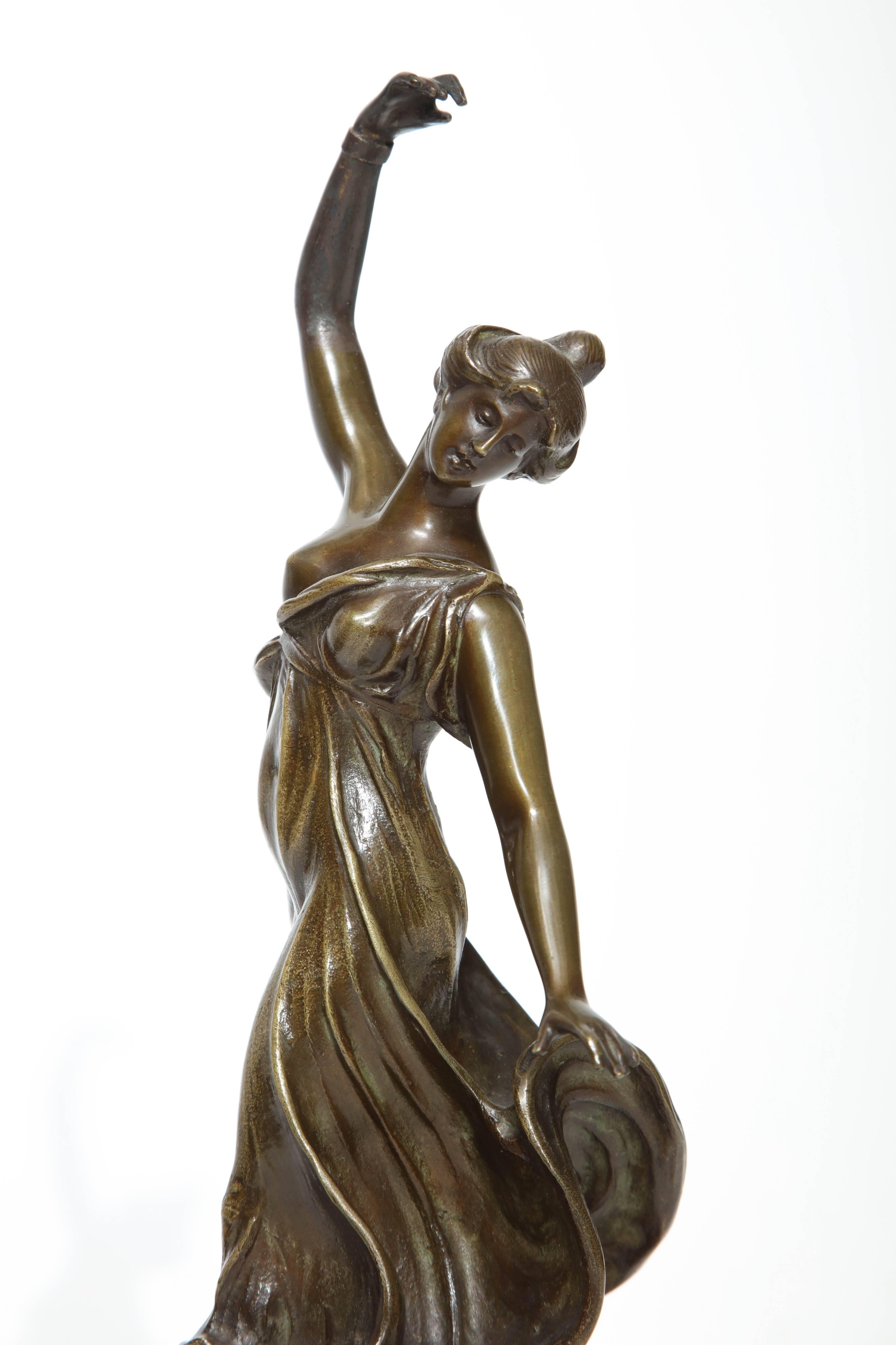 Bronze of Dancing Woman with Raised Arm by Rudolf Kuchker In Good Condition In New York, NY