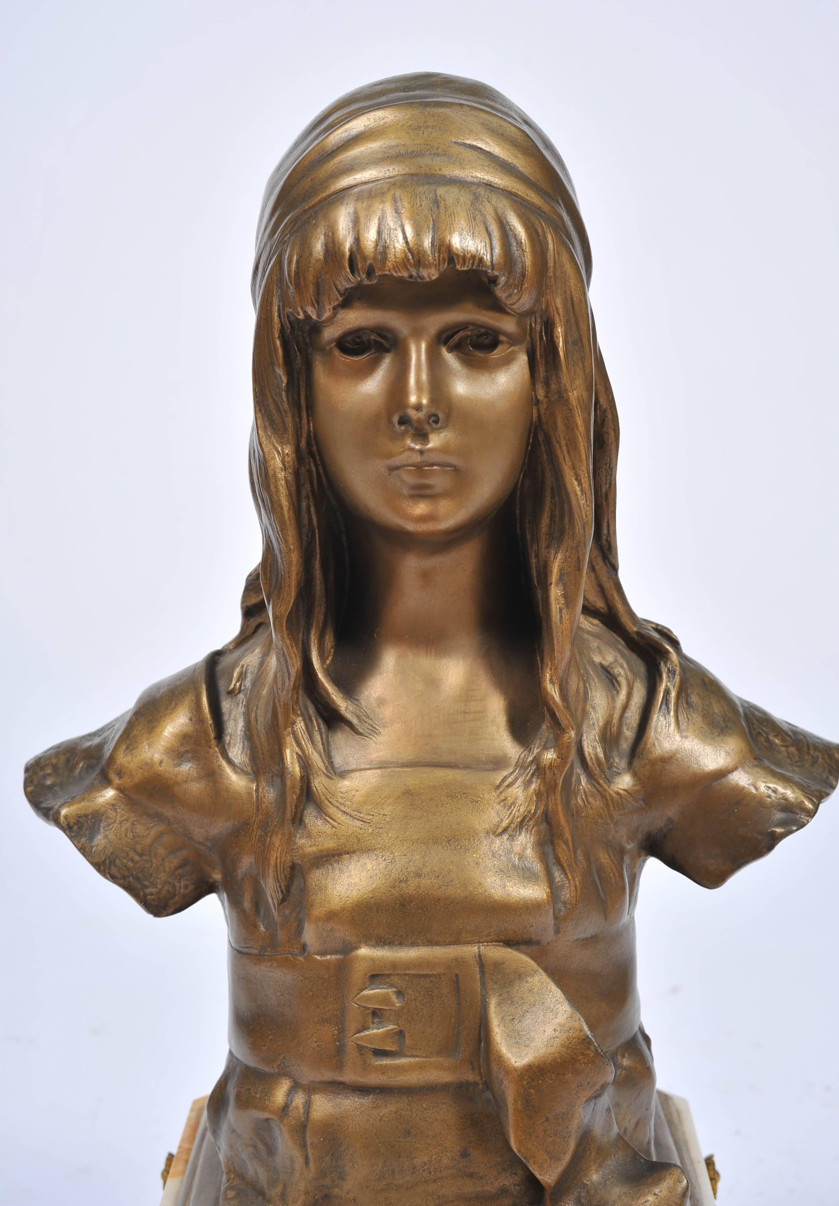 Classical 19th Century Bronze Bust of a Young Woman 1