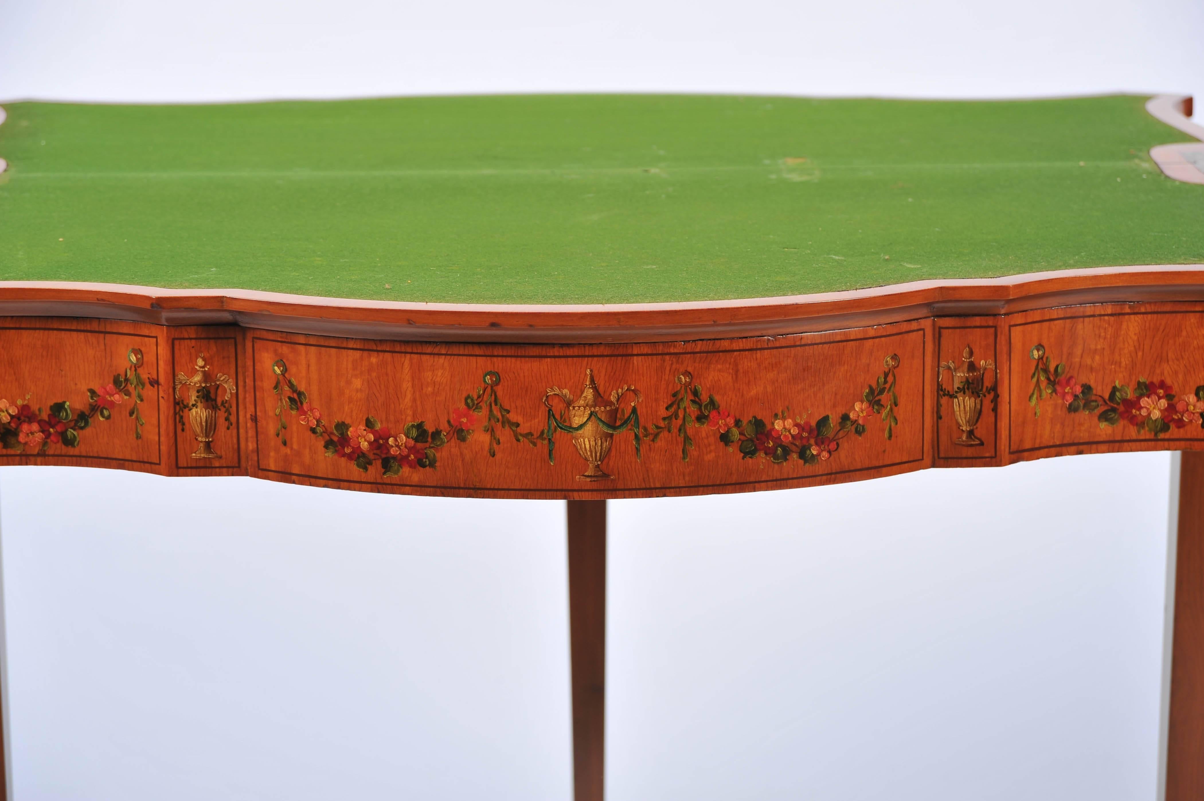 Hand-Painted 19th Century Satinwood Card Table