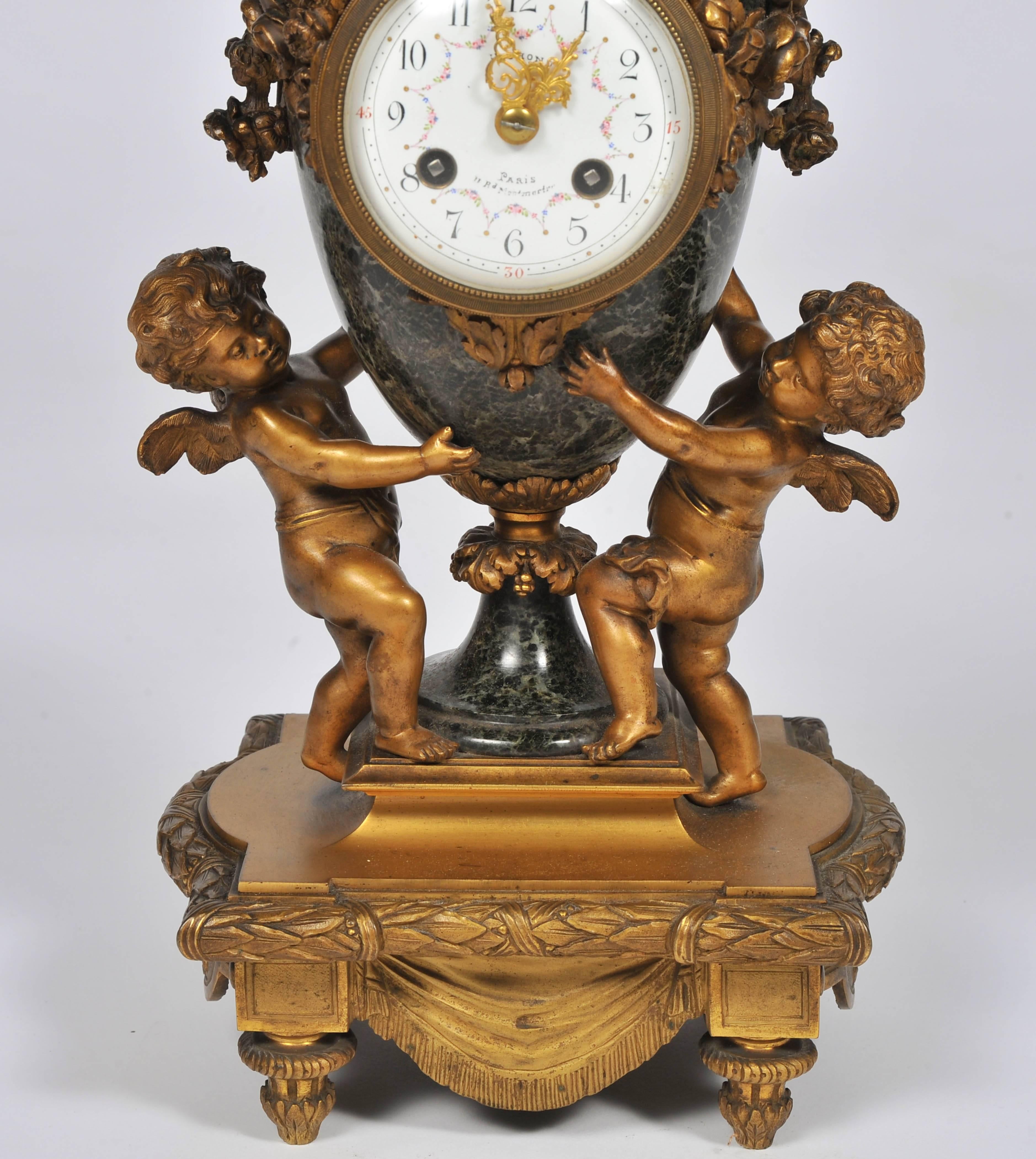 Gilt 19th Century French Louis XVI Style Clock Set For Sale