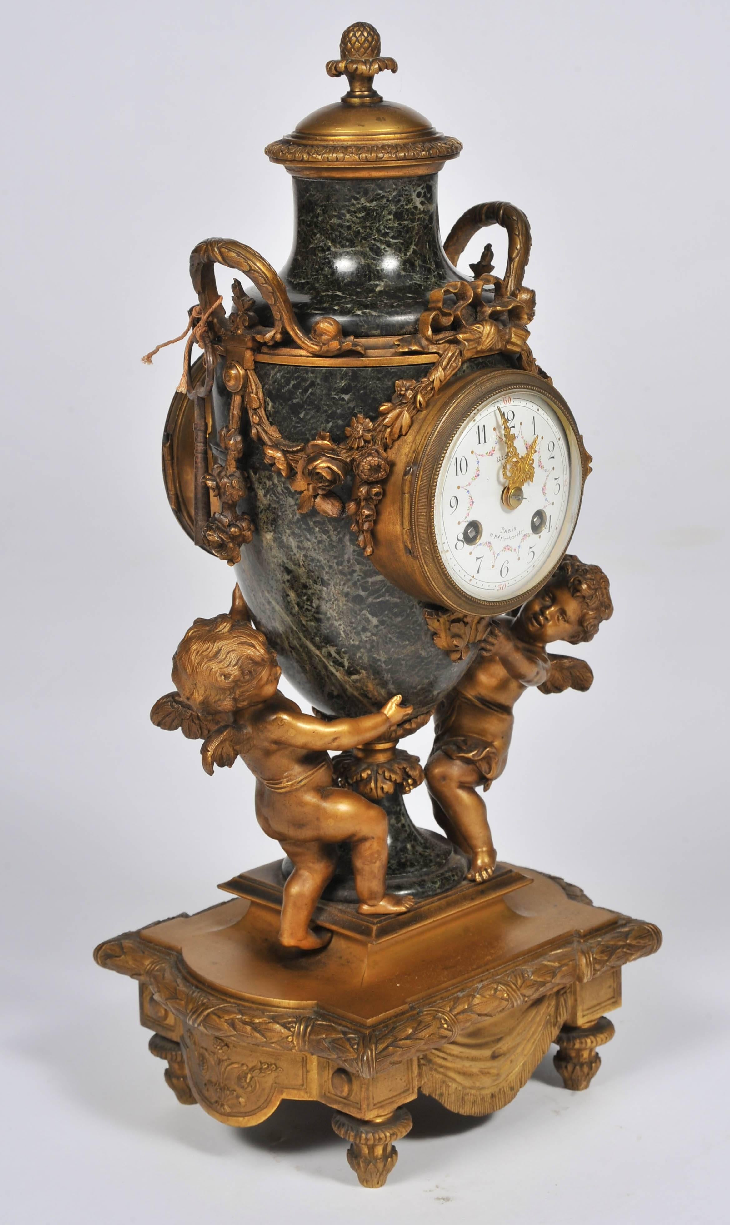 19th Century French Louis XVI Style Clock Set In Good Condition For Sale In Brighton, Sussex