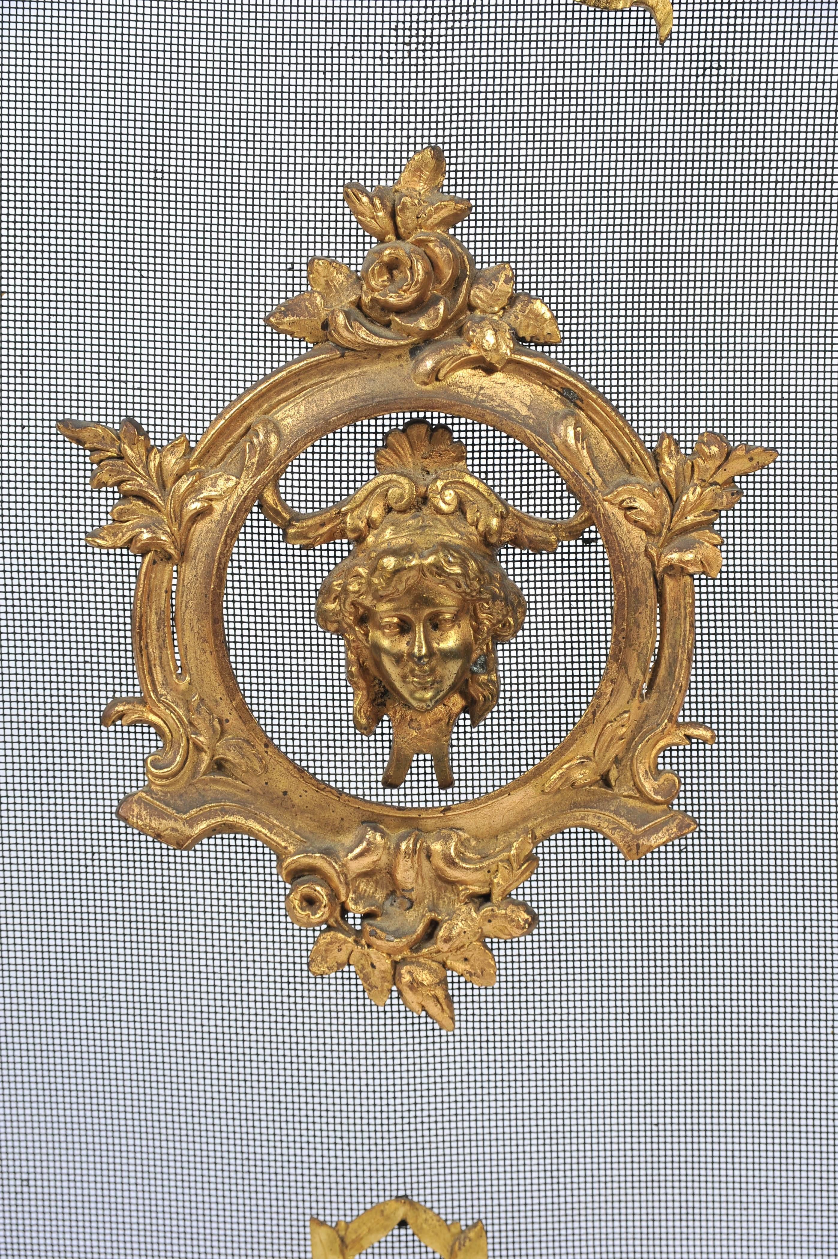 Brass Antique French Fire Screen, Louis XVI Style