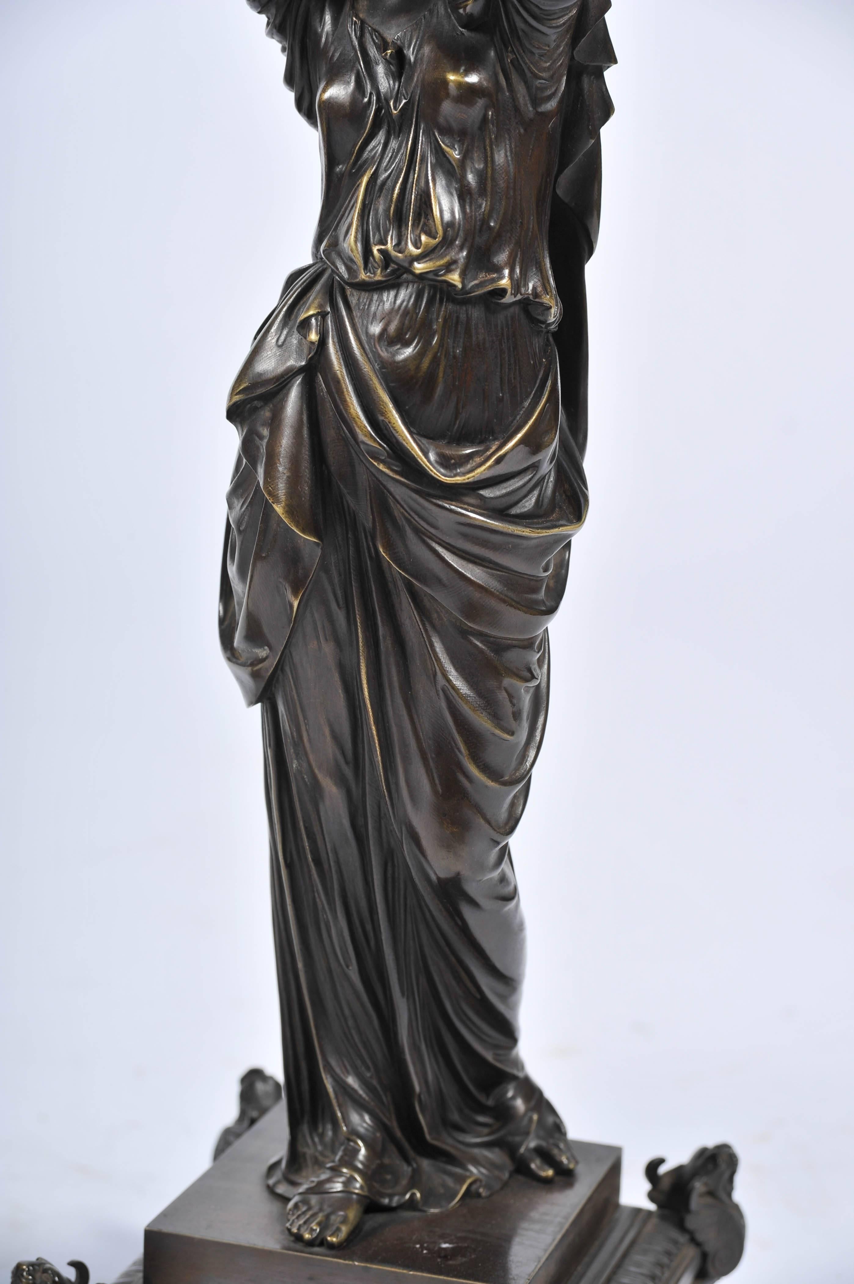 Cast Pair of Classical Antique Bronze Statues For Sale