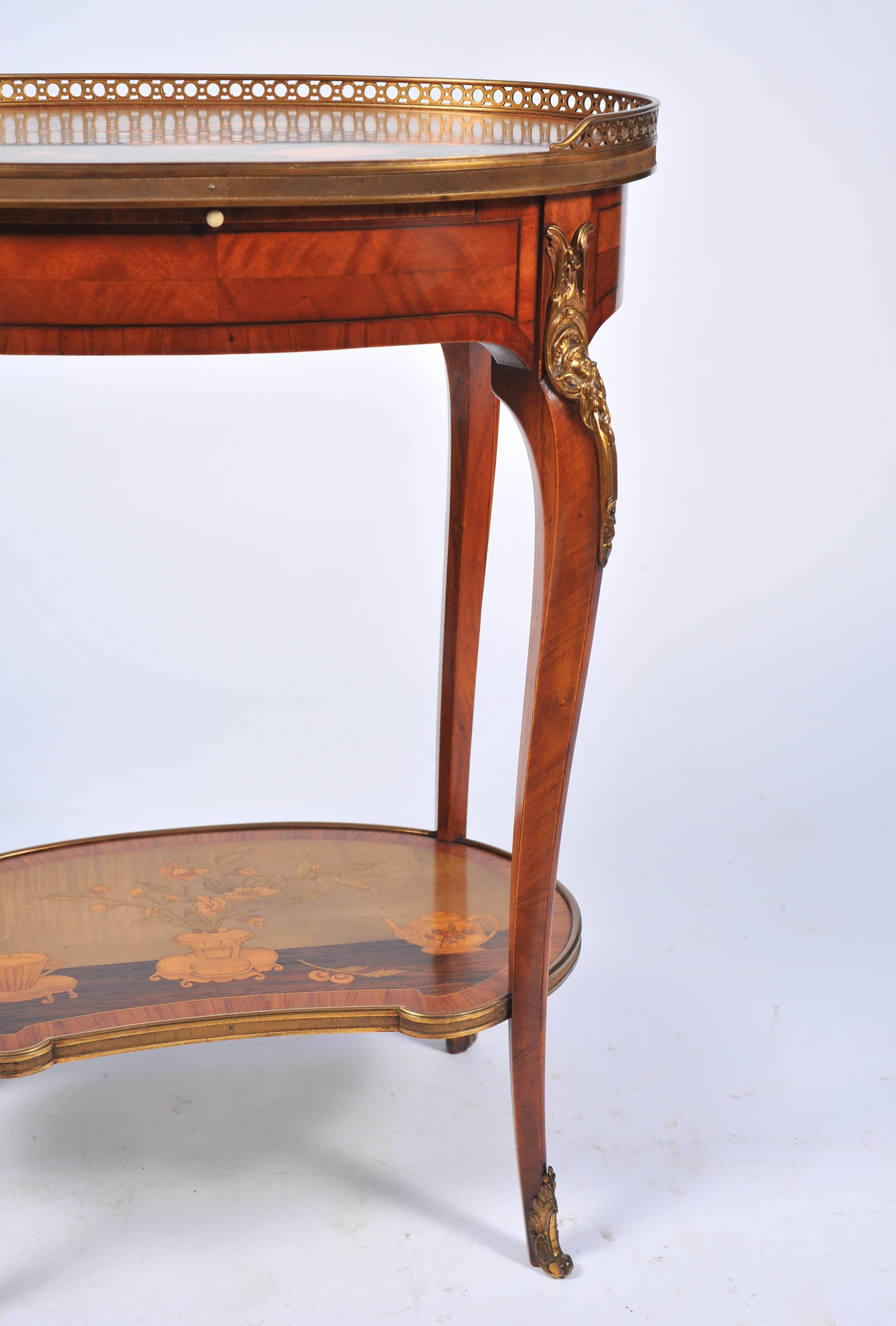 Kingwood Antique French Inlaid Side Table, in the Style of Charles Topino