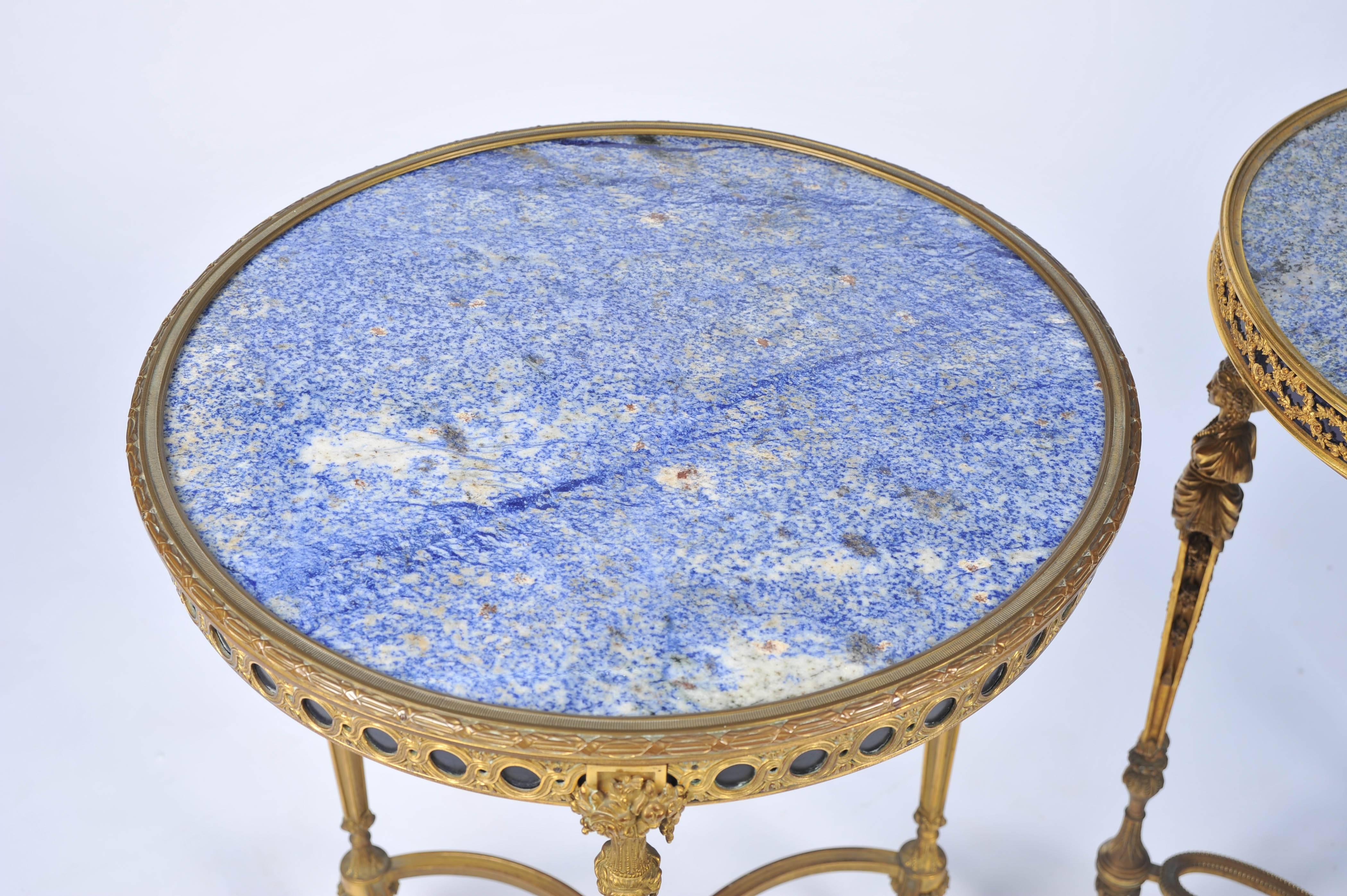Gilt Near Pair of C19th Louis XVI Style Tables, in the manner of Weisweiller. For Sale