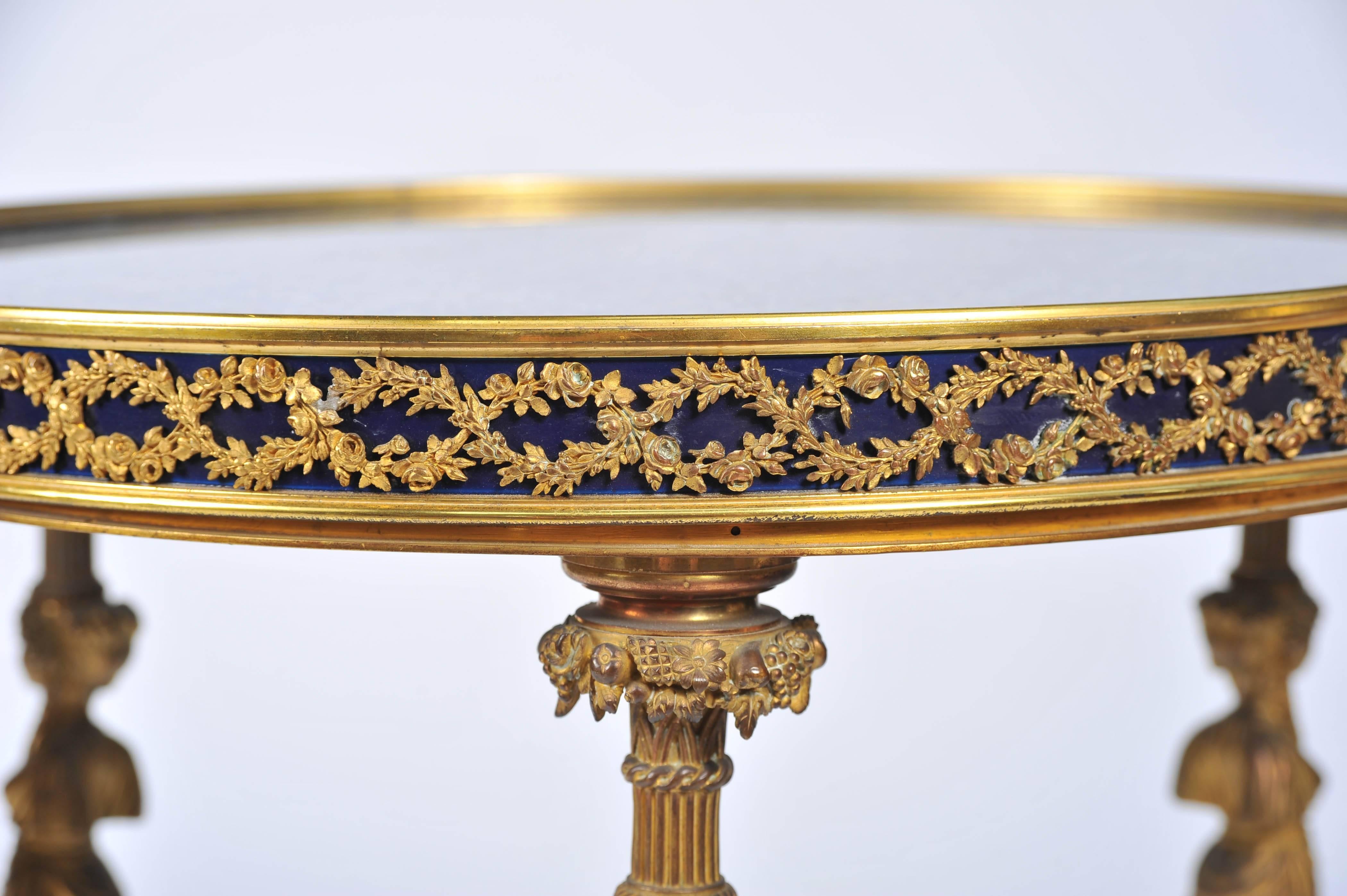 Lapis Lazuli Near Pair of C19th Louis XVI Style Tables, in the manner of Weisweiller. For Sale