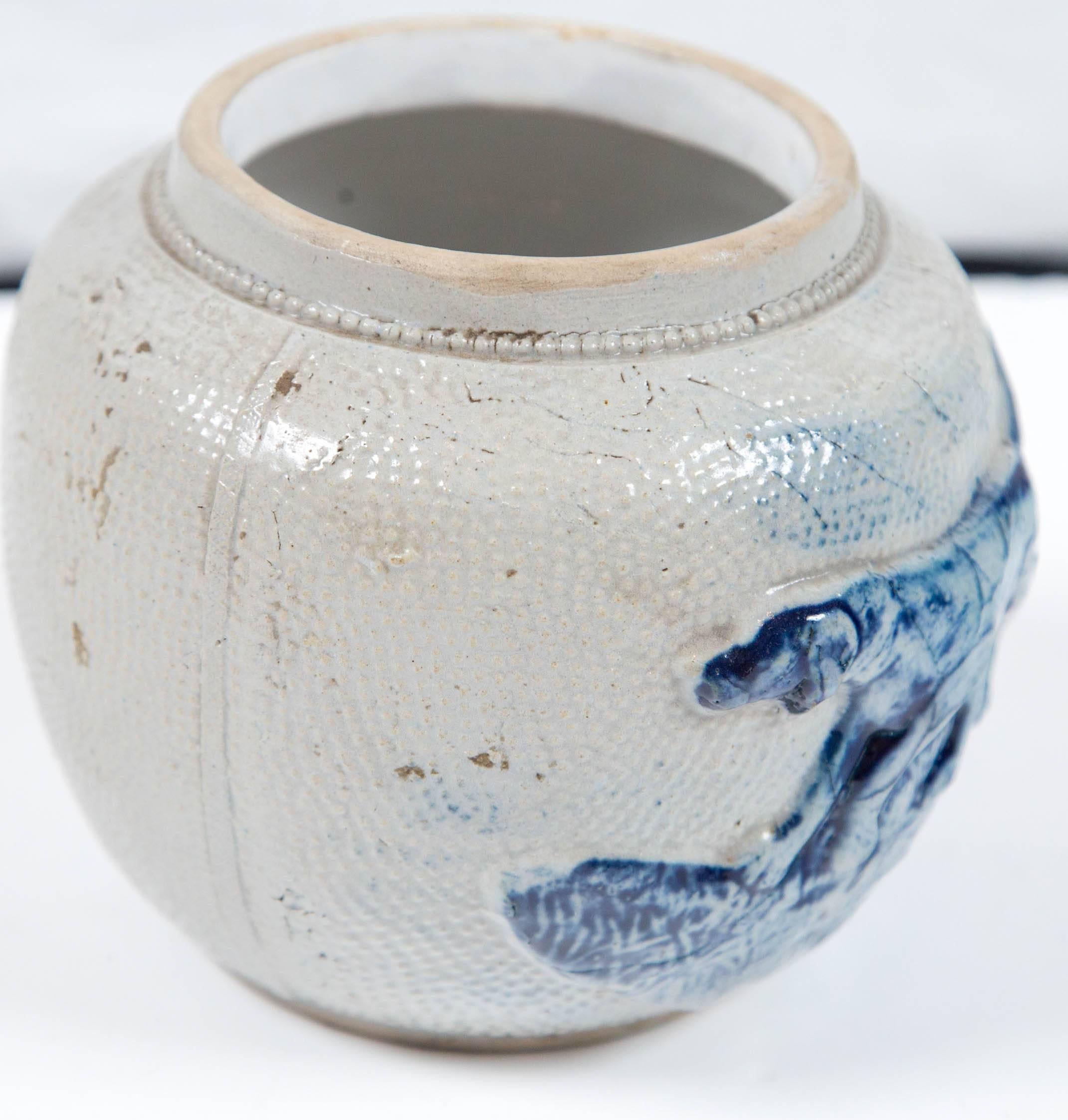 Pottery 19th Century Blue Glaze Stoneware Covered Jar For Sale