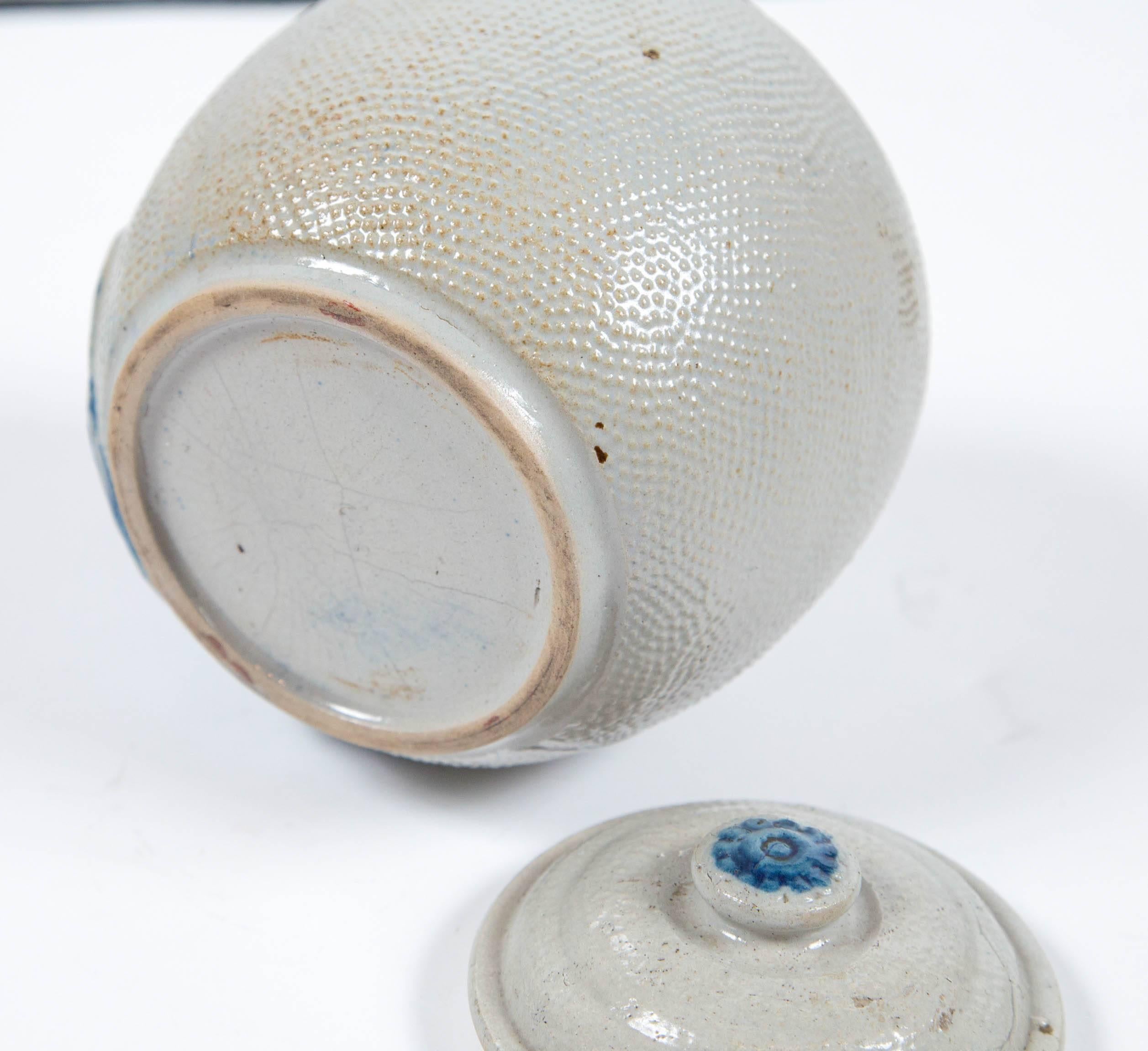 19th Century Blue Glaze Stoneware Covered Jar For Sale 3