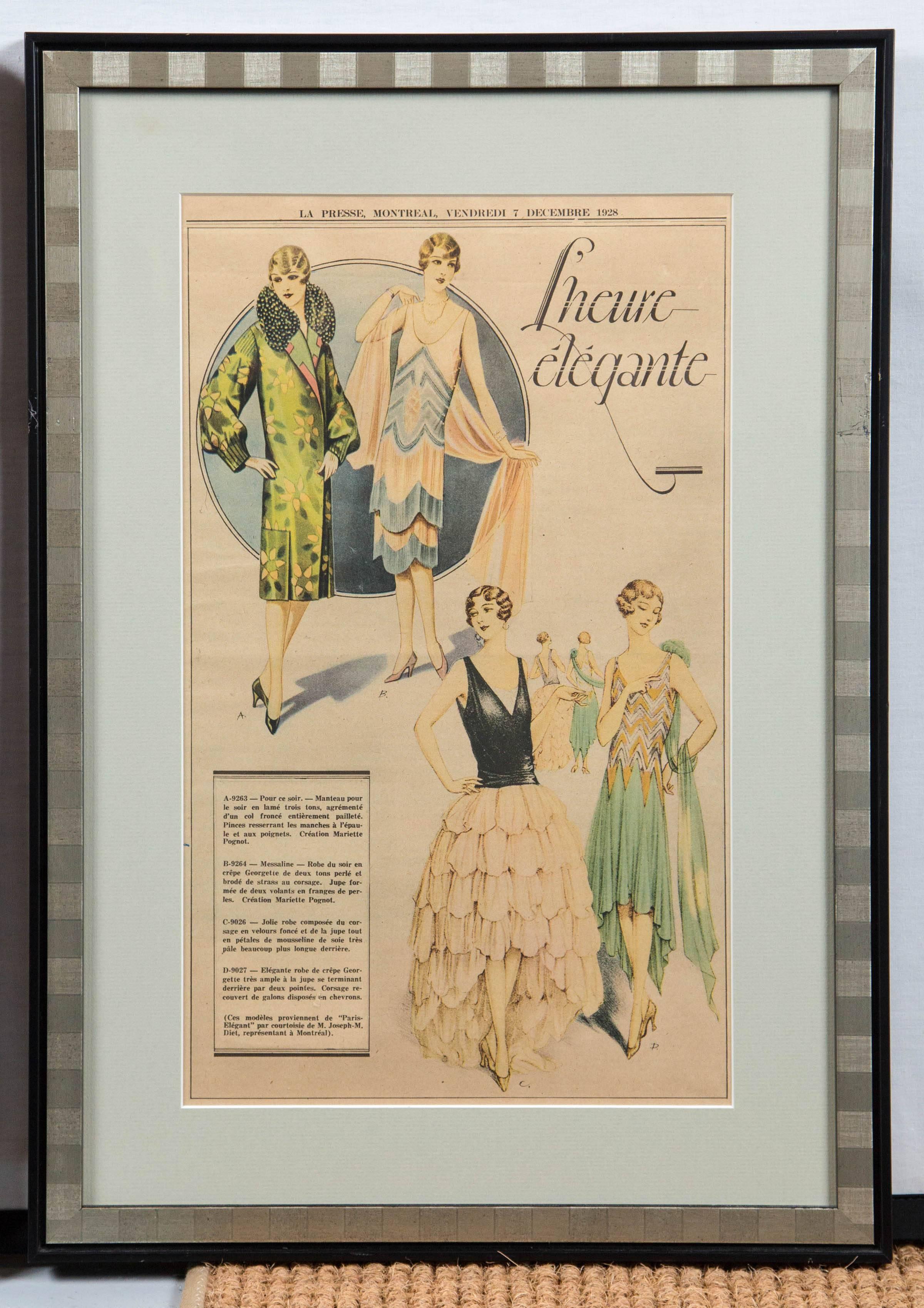 Pair of vintage fashion advertisements, La Presse Montreal, 1928. Wonderful images of dresses from the 