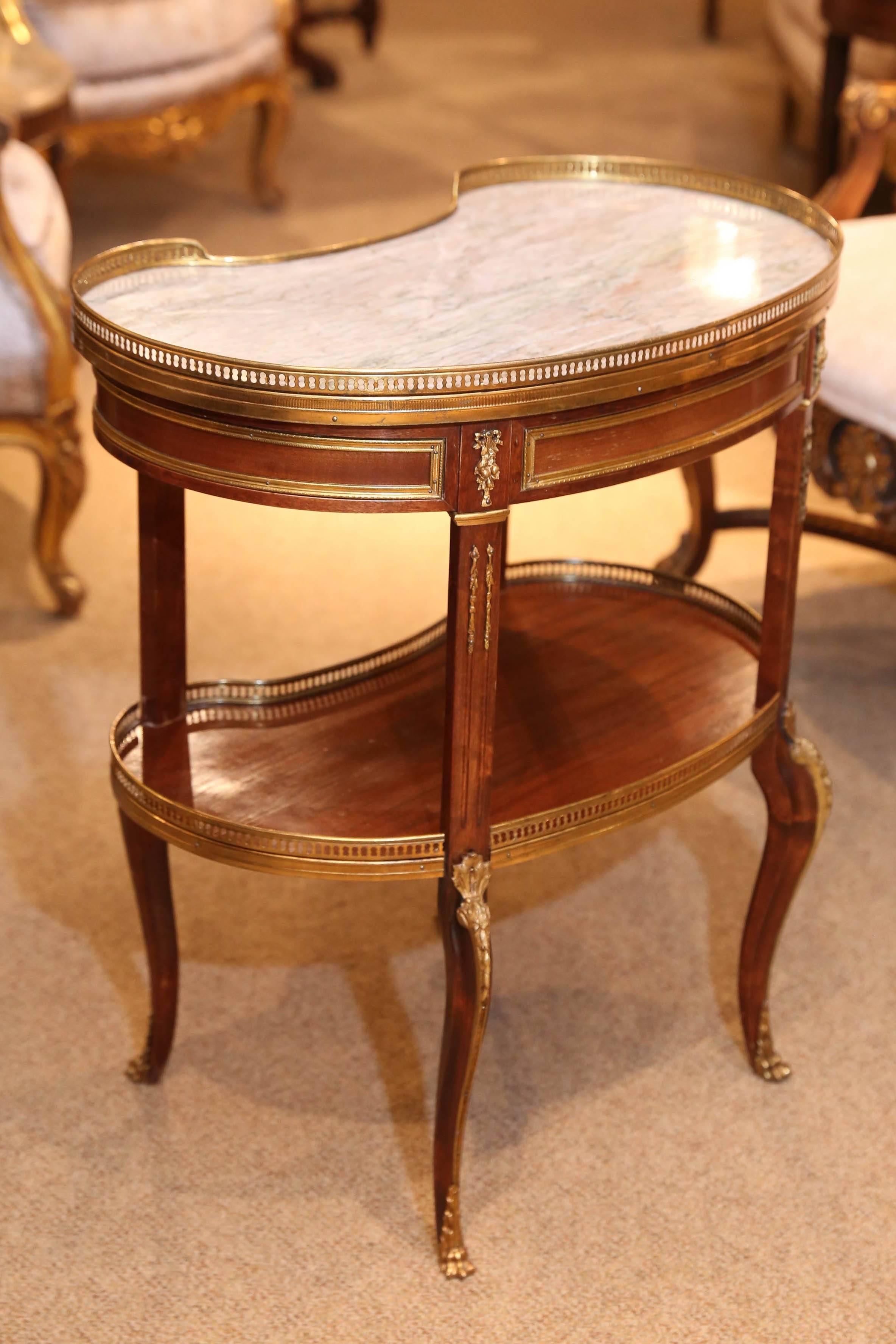 French Louis XV-Into Louis XVI-Style Mahogany and Marble-Top Occasional Table 4