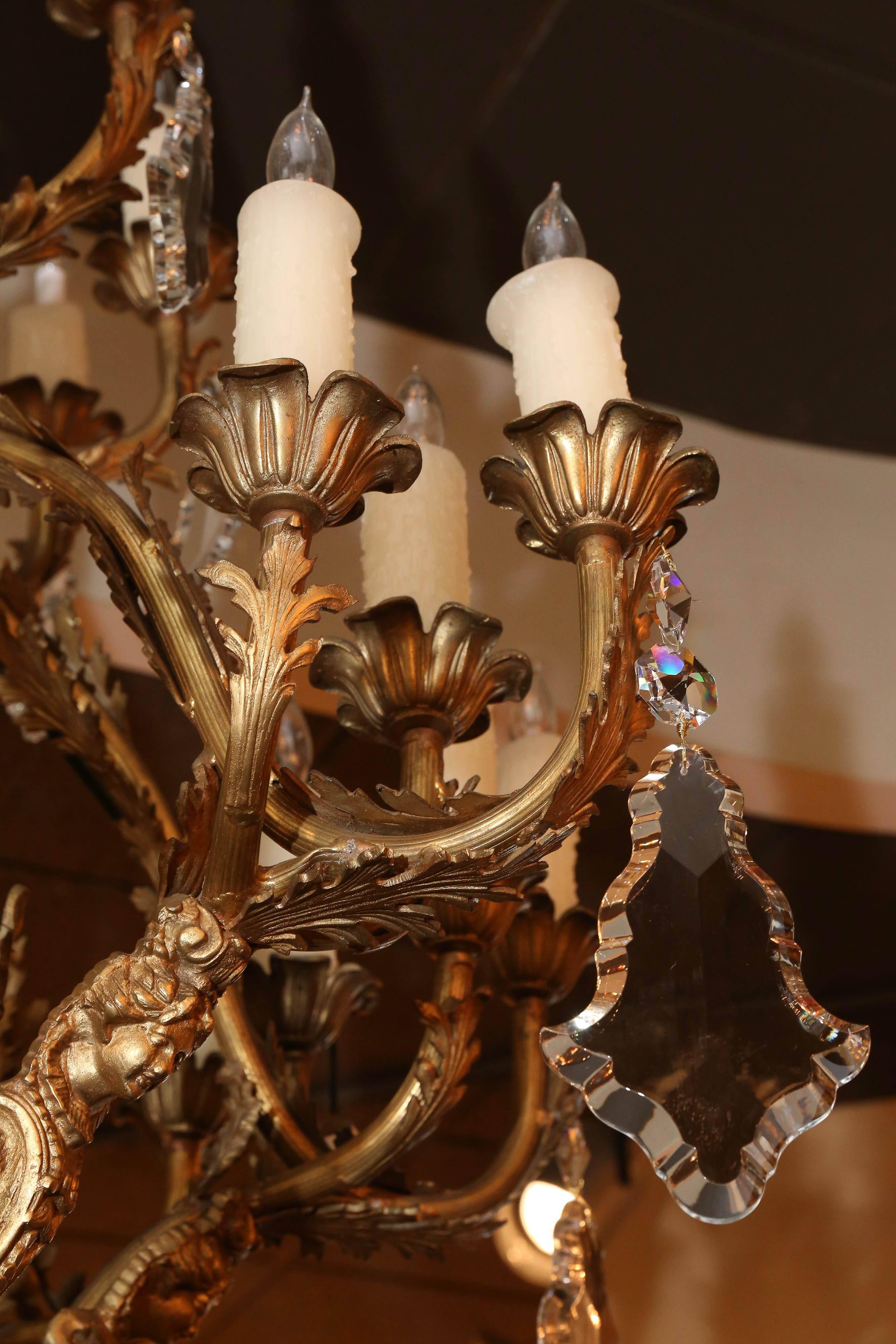 Large European Bronze Dore and Crystal Chandelier with 37 Lights In Good Condition For Sale In Houston, TX