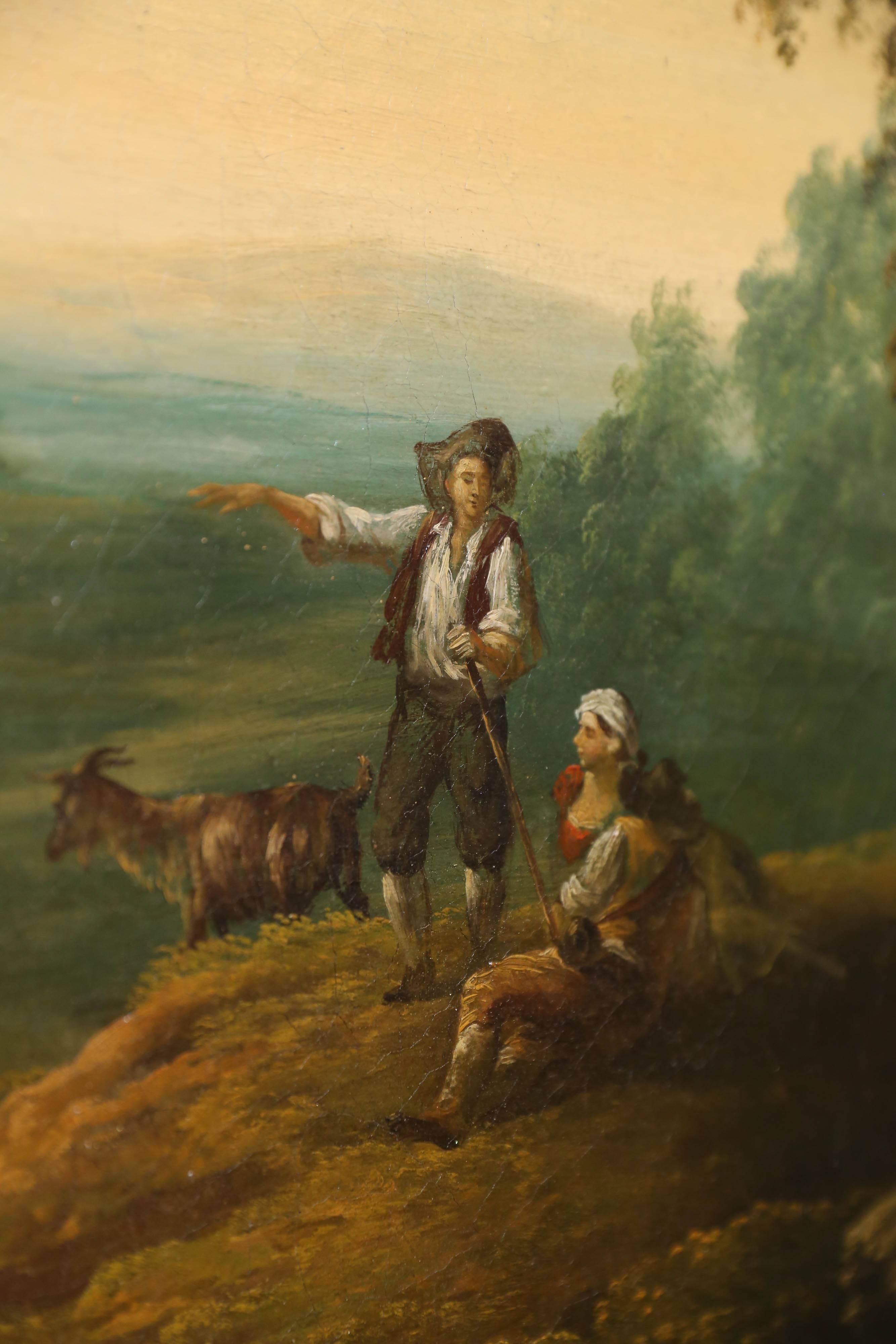 French Oil on Canvas, Pastoral Landscape Depicting Shepherds 2