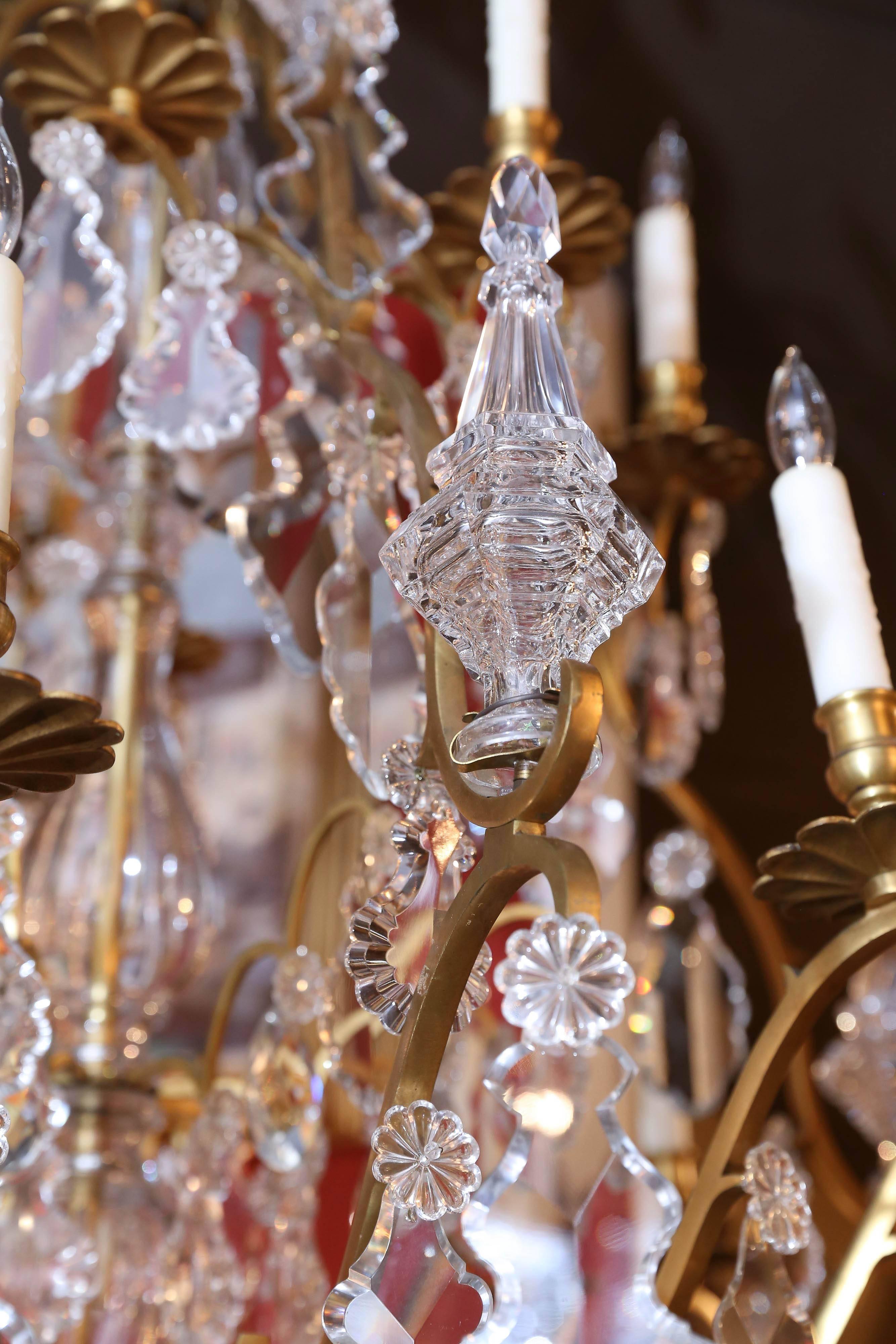 20th Century Large French Gilt Bronze and Crystal Twenty-Light Chandelier For Sale