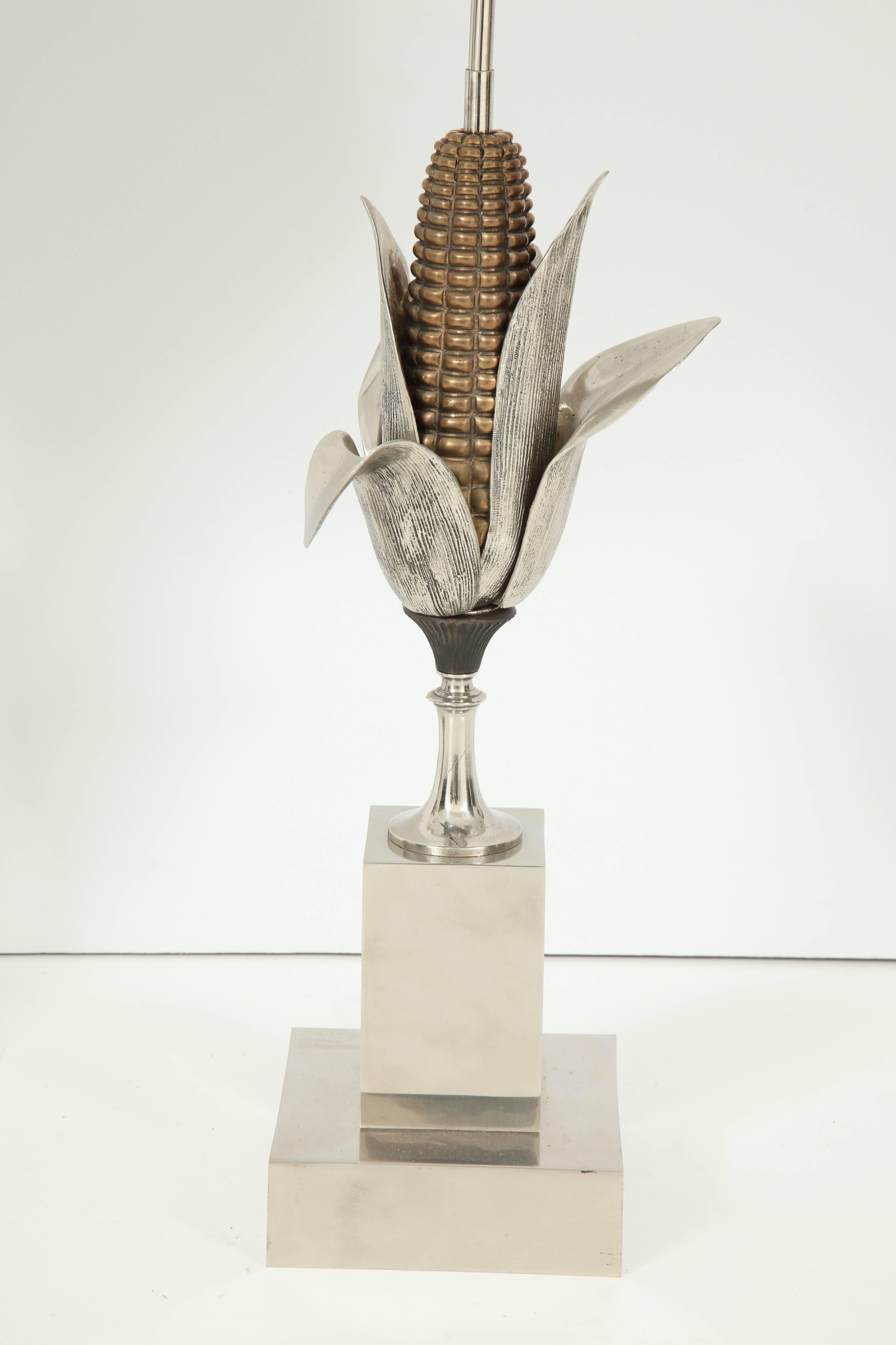 Mid-Century Modern Maison Charles Corn Husks Bronze Lamps