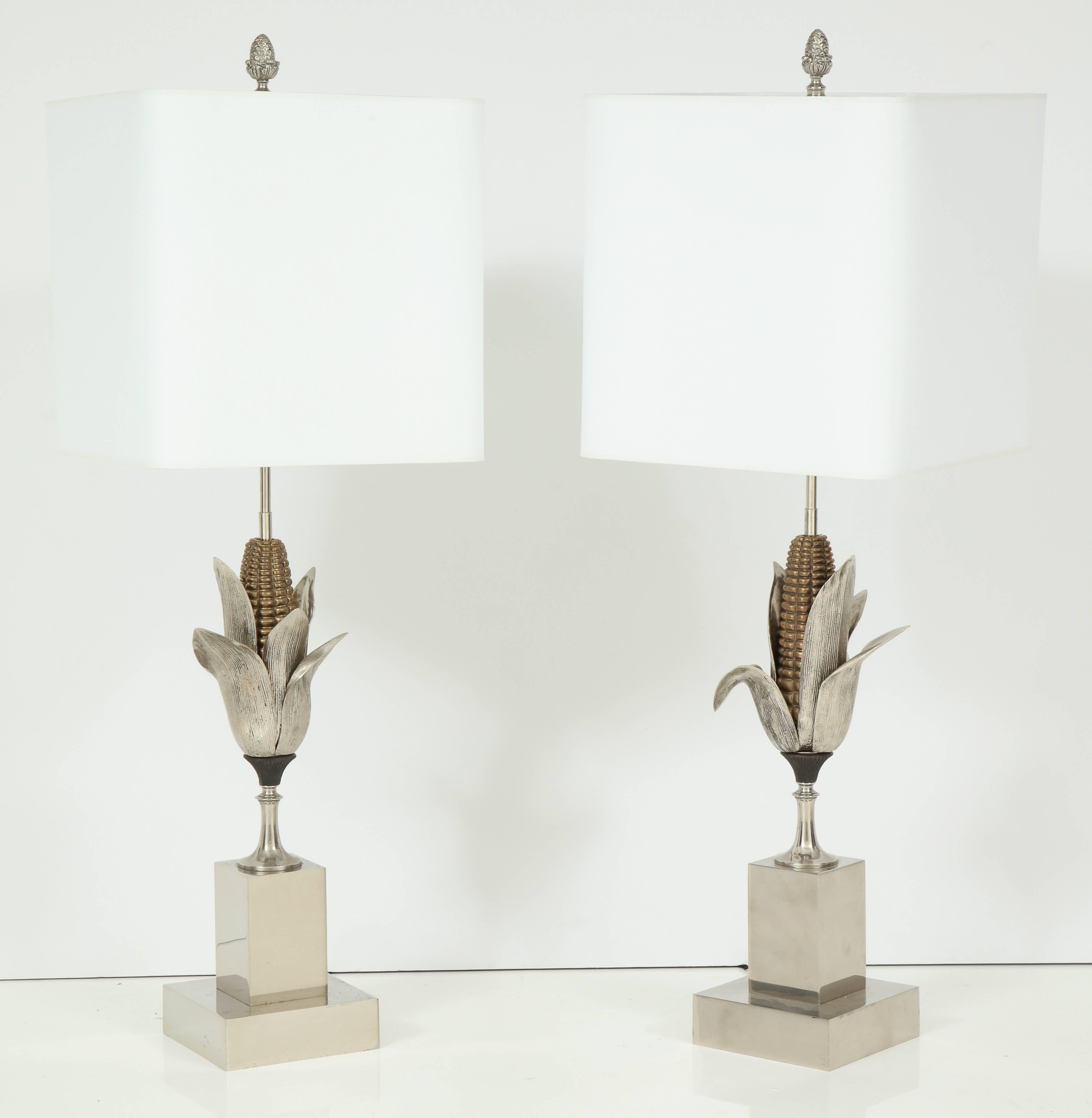 French Maison Charles Corn Husks Bronze Lamps