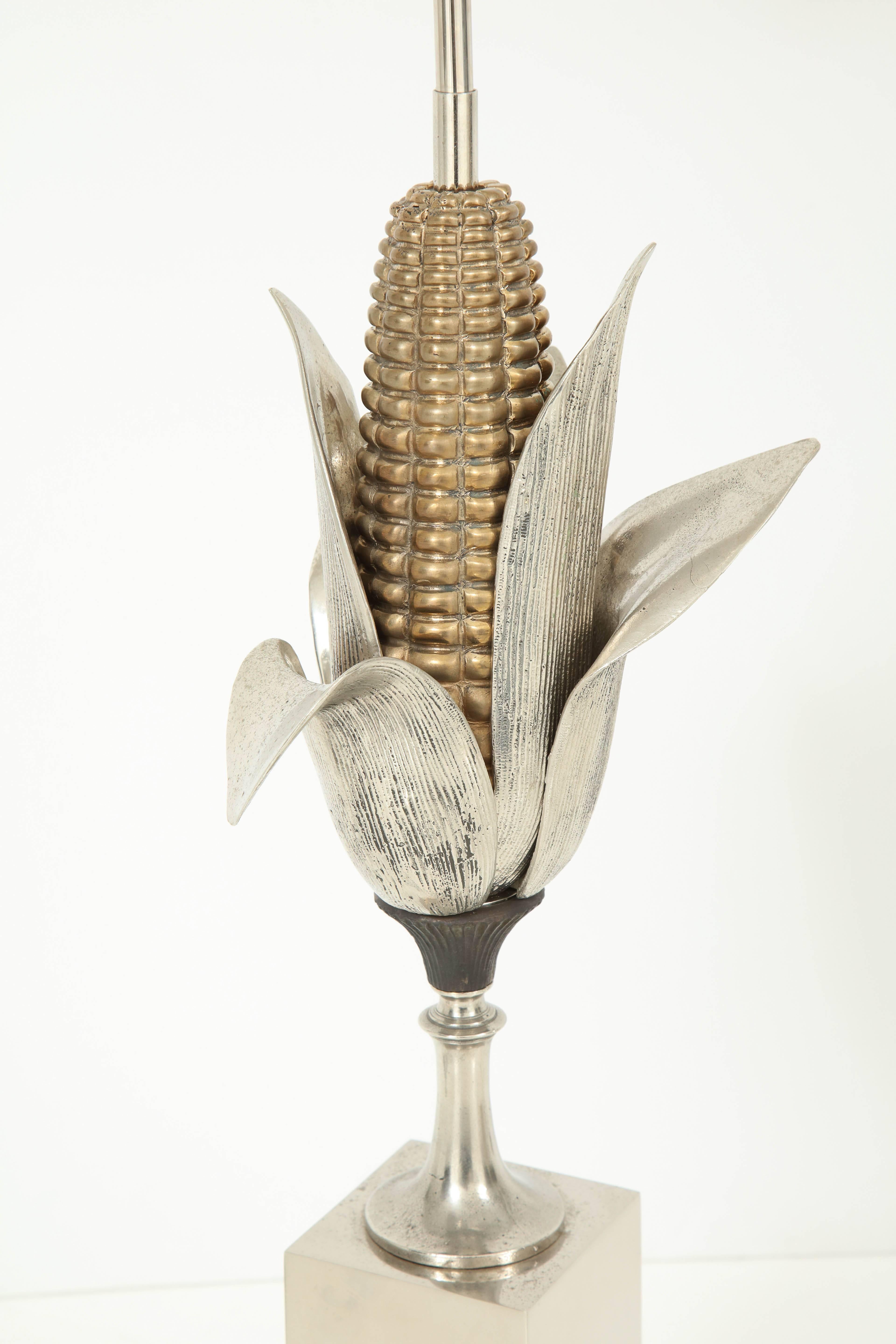 Mid-20th Century Maison Charles Corn Husks Bronze Lamps