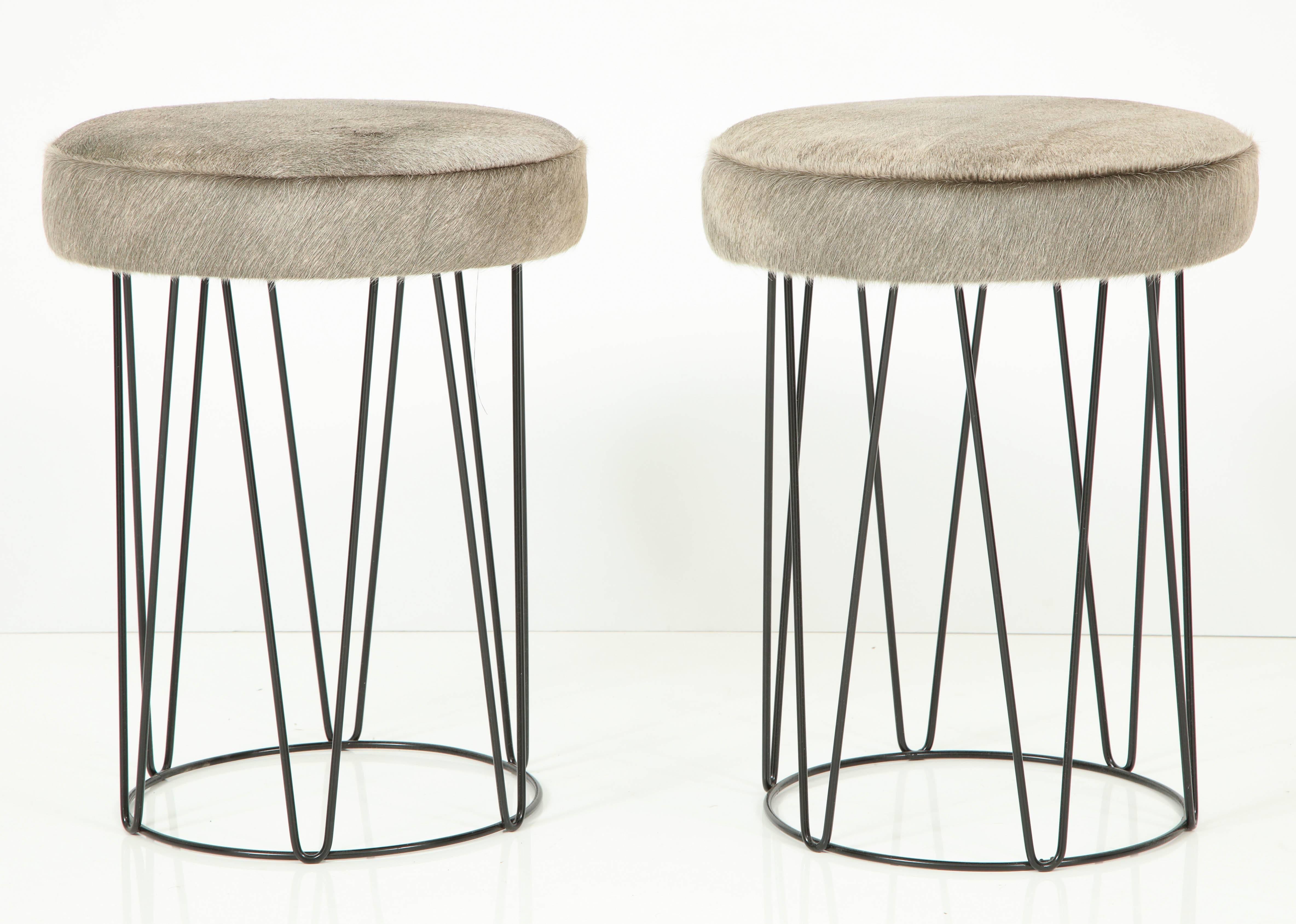 American Pair of Wrought Iron Stools