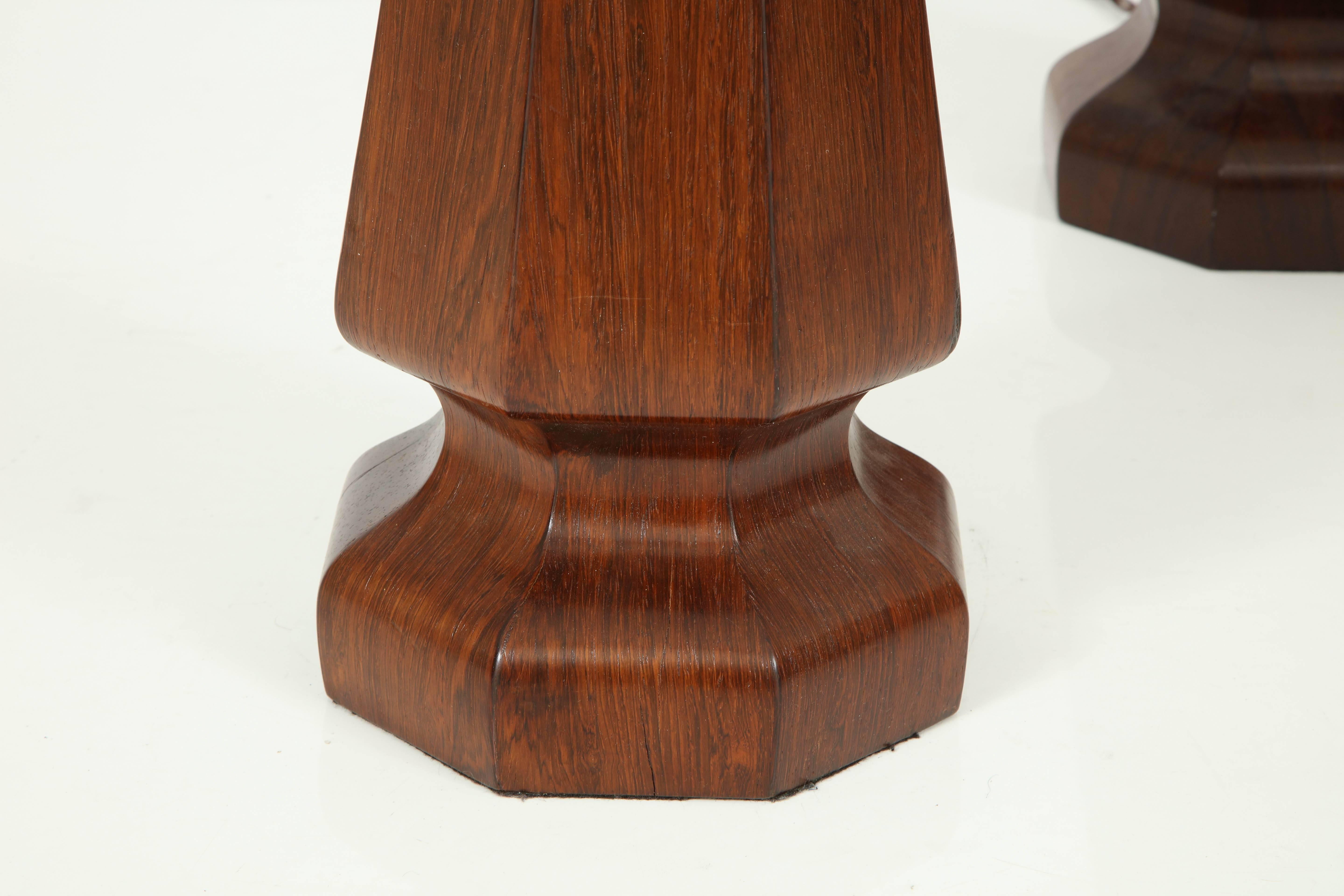 Carved Large rosewood column lamps